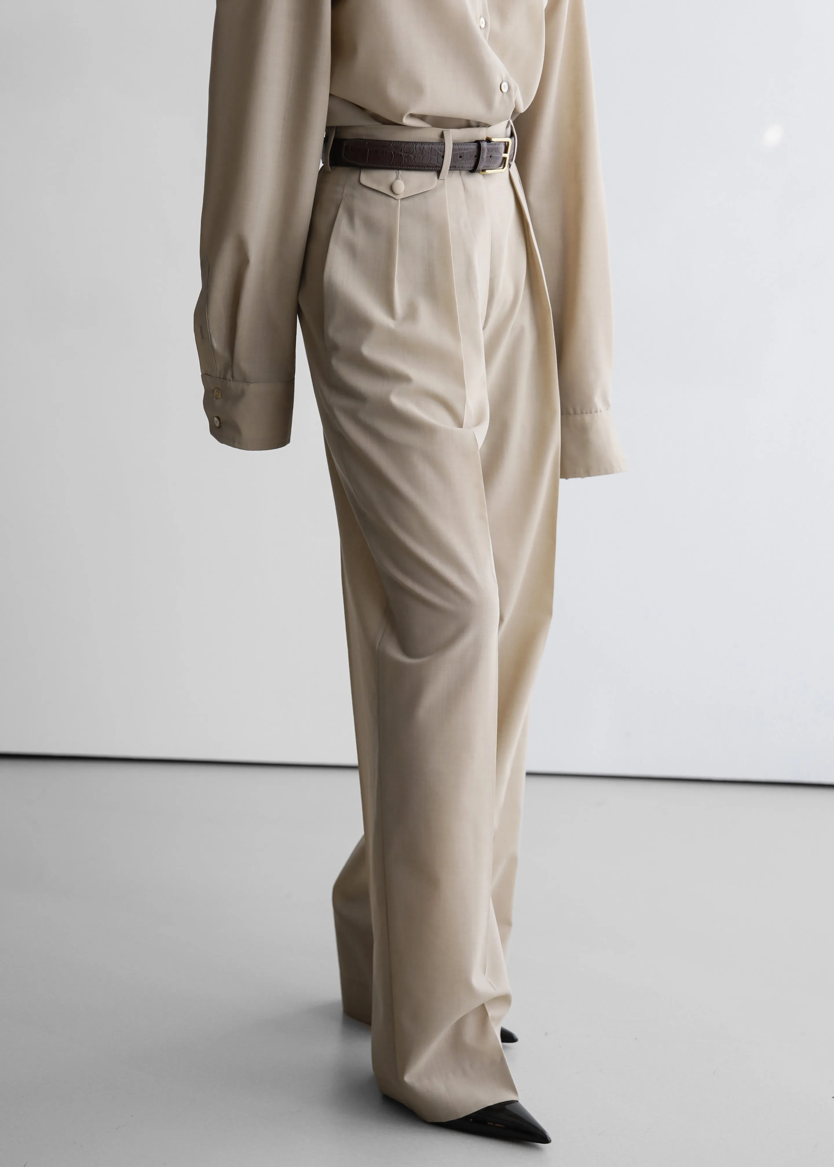 Meslay Sheer Pleated Trousers - Beige sold by Frankie Shop