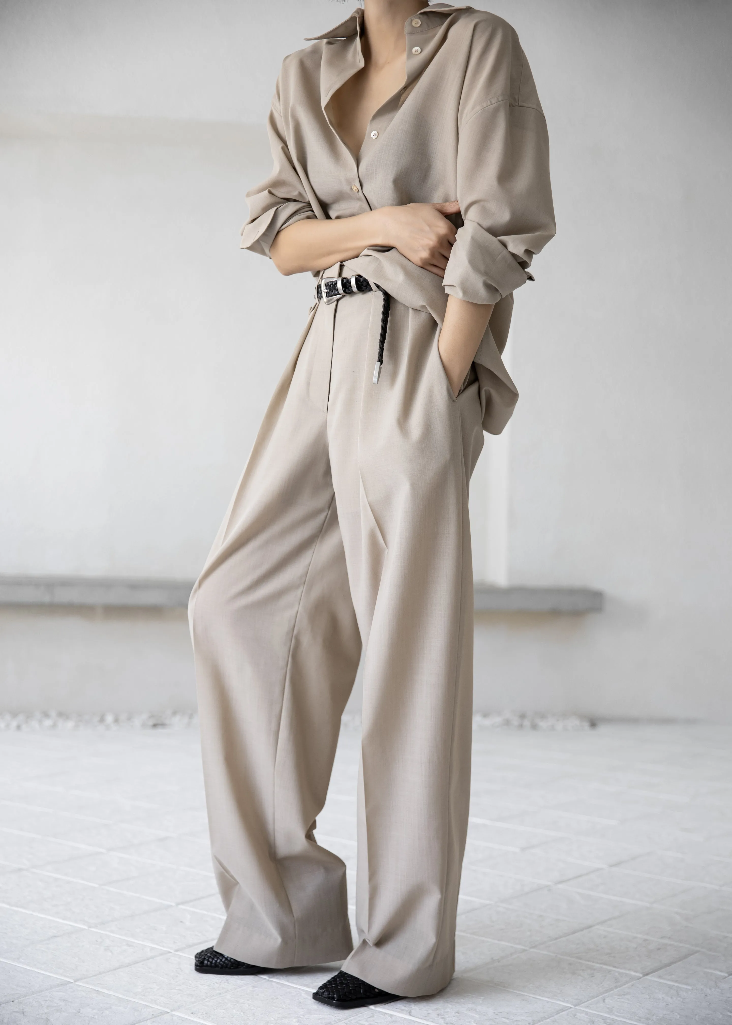 Meslay Sheer Pleated Trousers - Beige sold by Frankie Shop product image thumbnail 4