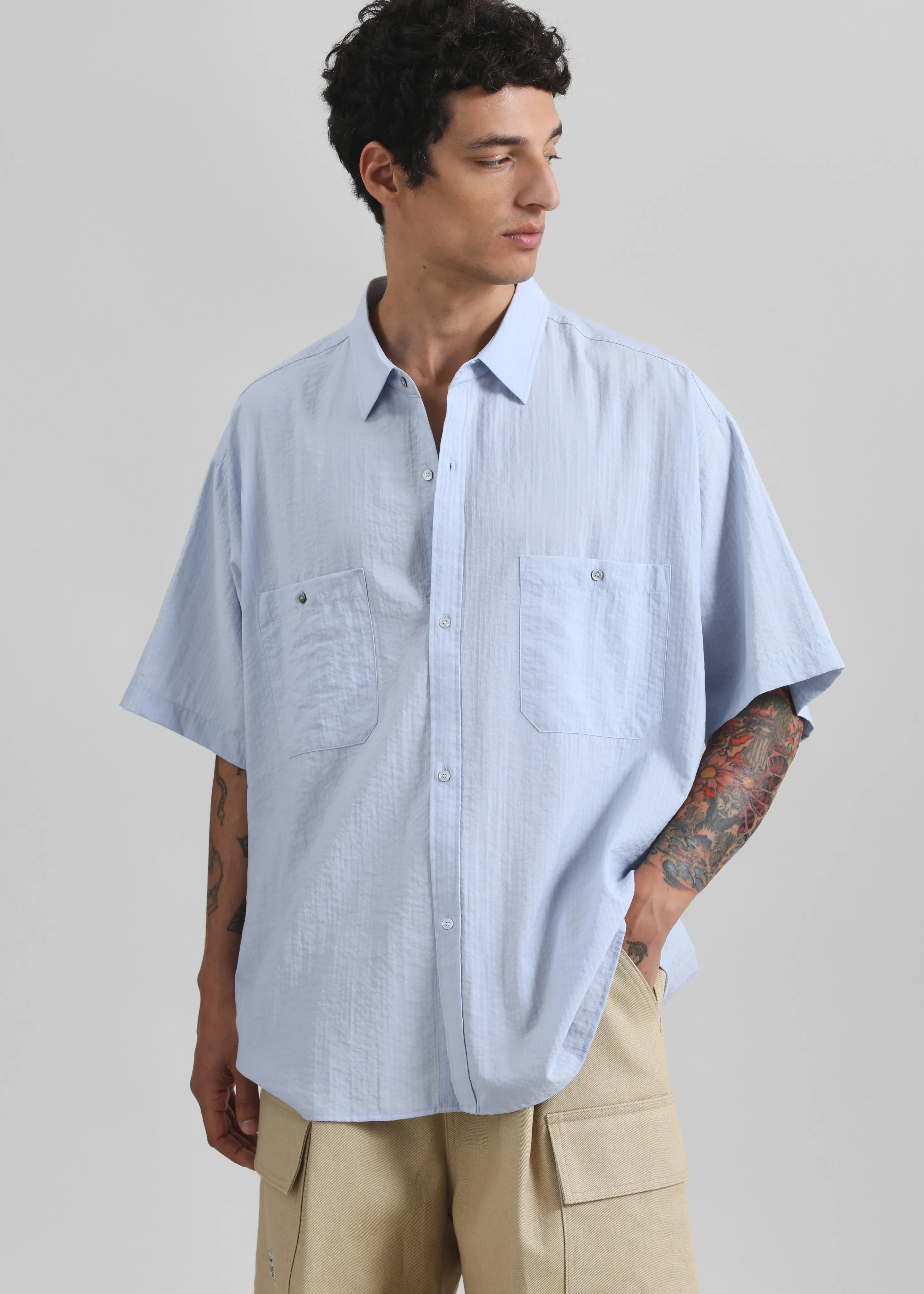 Preston Fluid Striped Shirt - Sky Blue sold by Frankie Shop