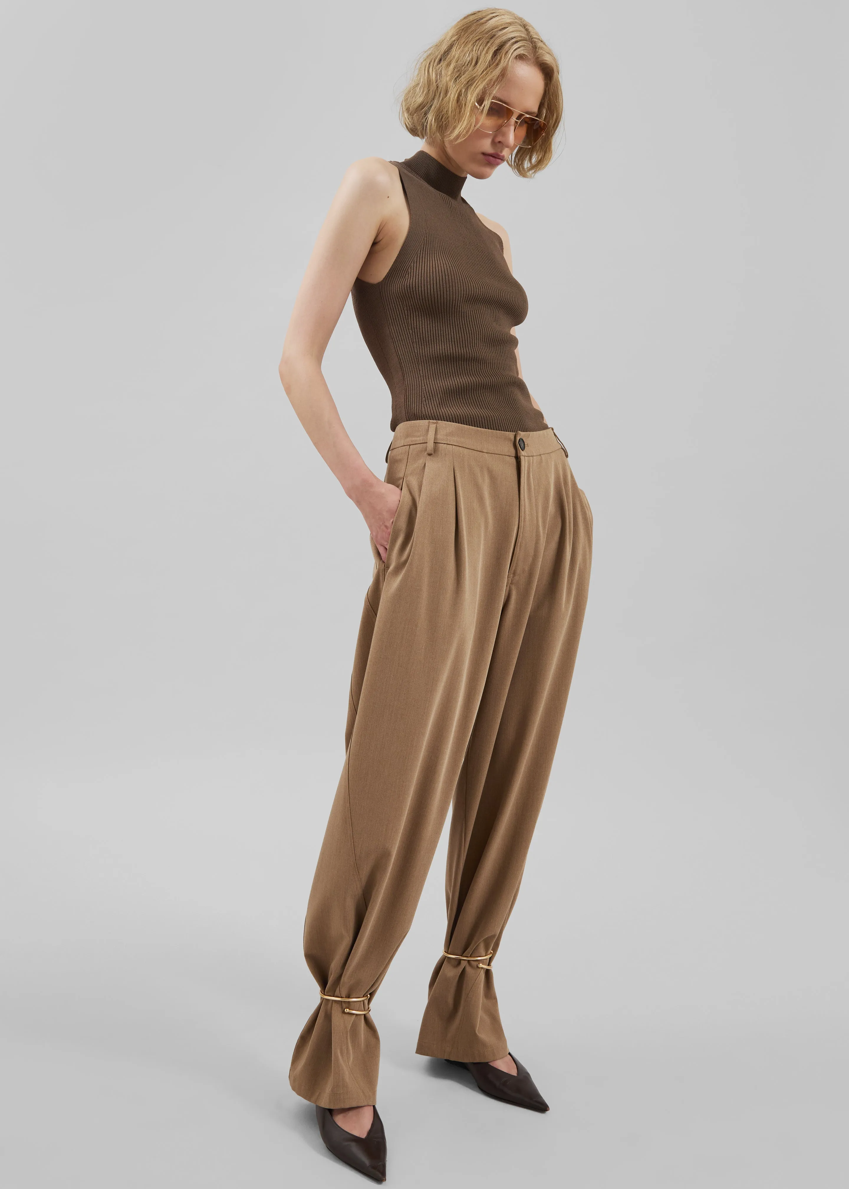 Darkpark Phebe Cuff Adorned Wide-Leg Wool Pants - Beige sold by Frankie Shop product image thumbnail 2