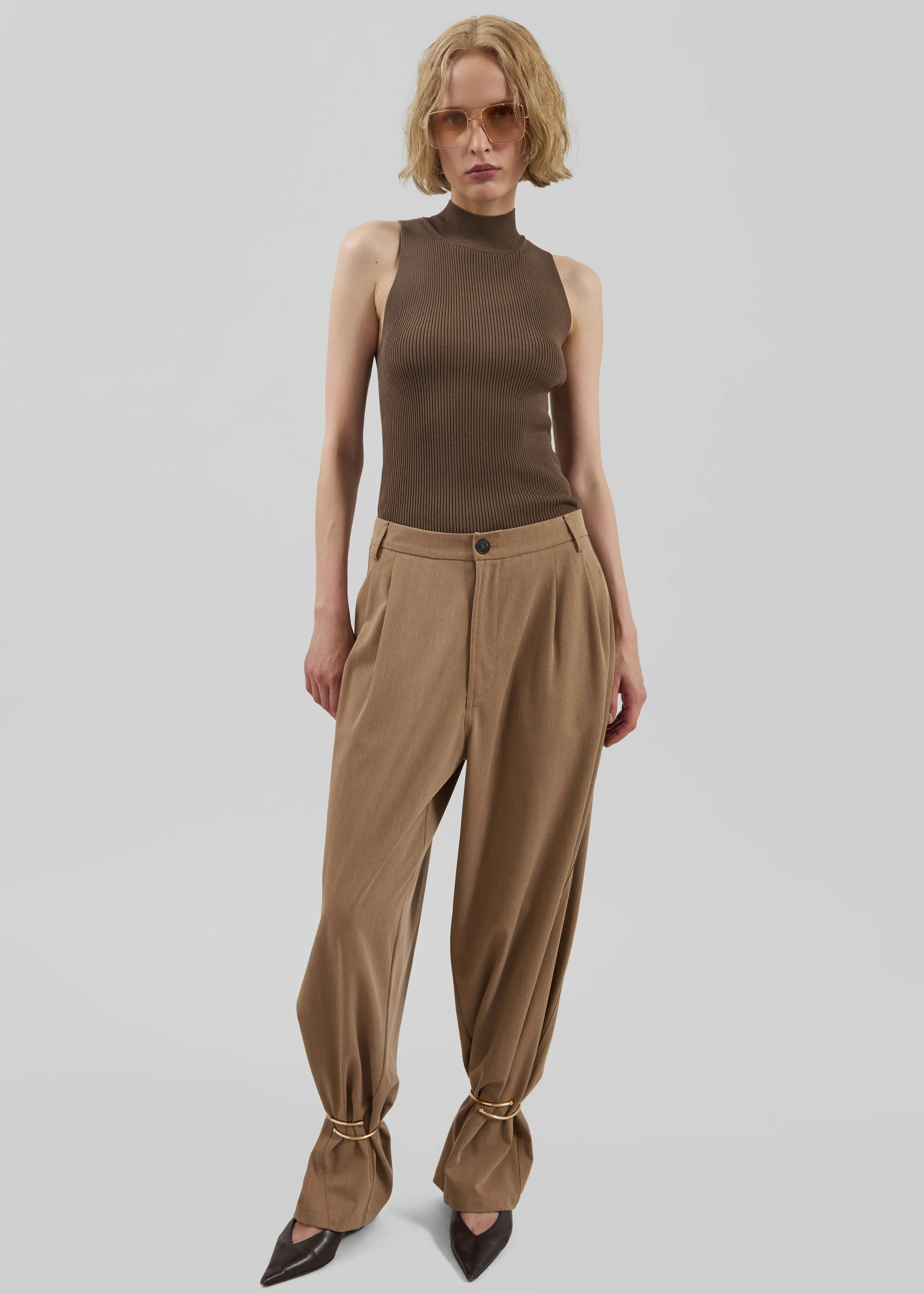 Darkpark Phebe Cuff Adorned Wide-Leg Wool Pants - Beige sold by Frankie Shop product image thumbnail 4