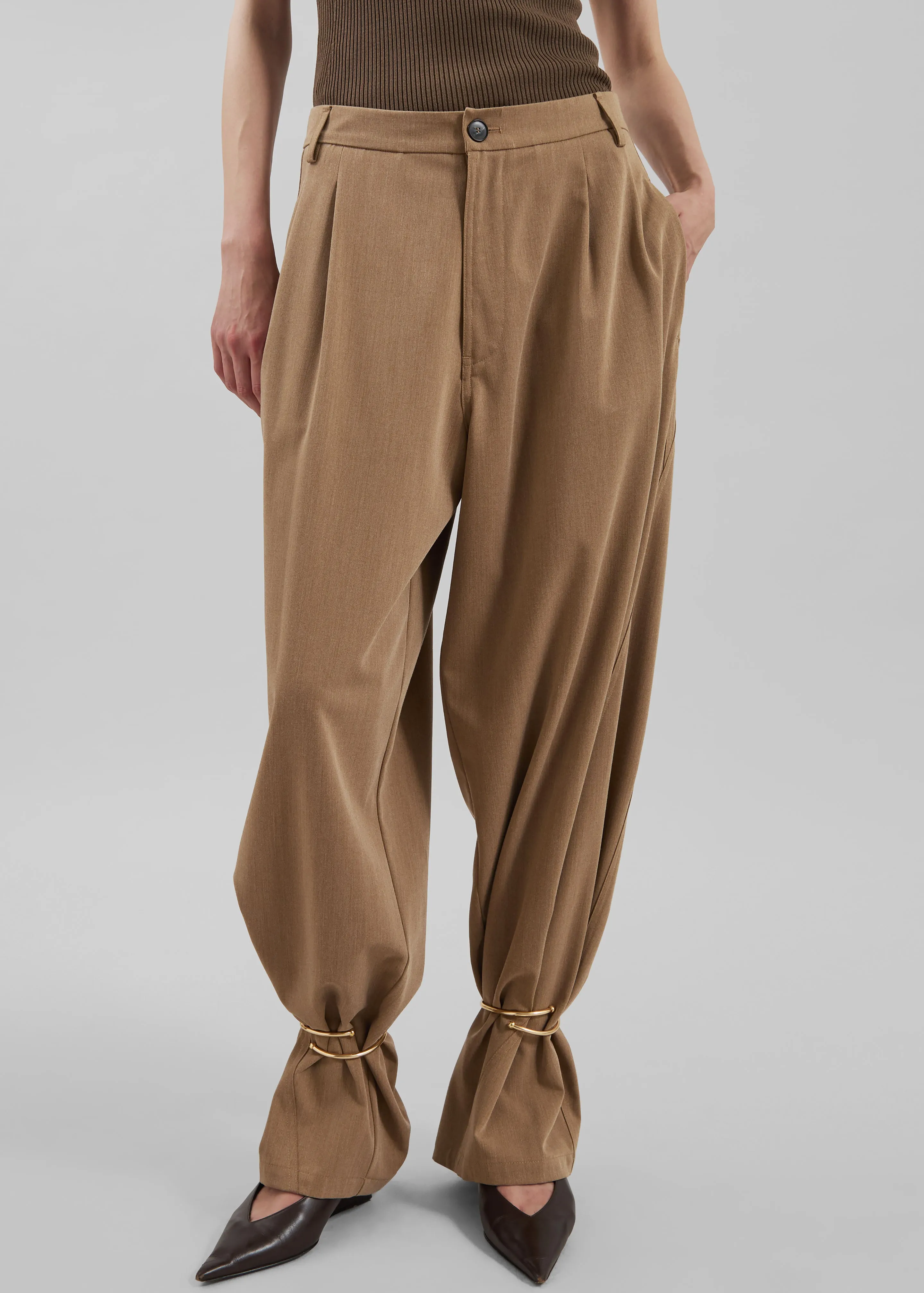 Darkpark Phebe Cuff Adorned Wide-Leg Wool Pants - Beige sold by Frankie Shop product image thumbnail 5