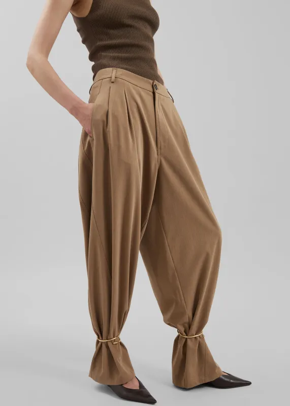 Darkpark Phebe Cuff Adorned Wide-Leg Wool Pants - Beige sold by Frankie Shop