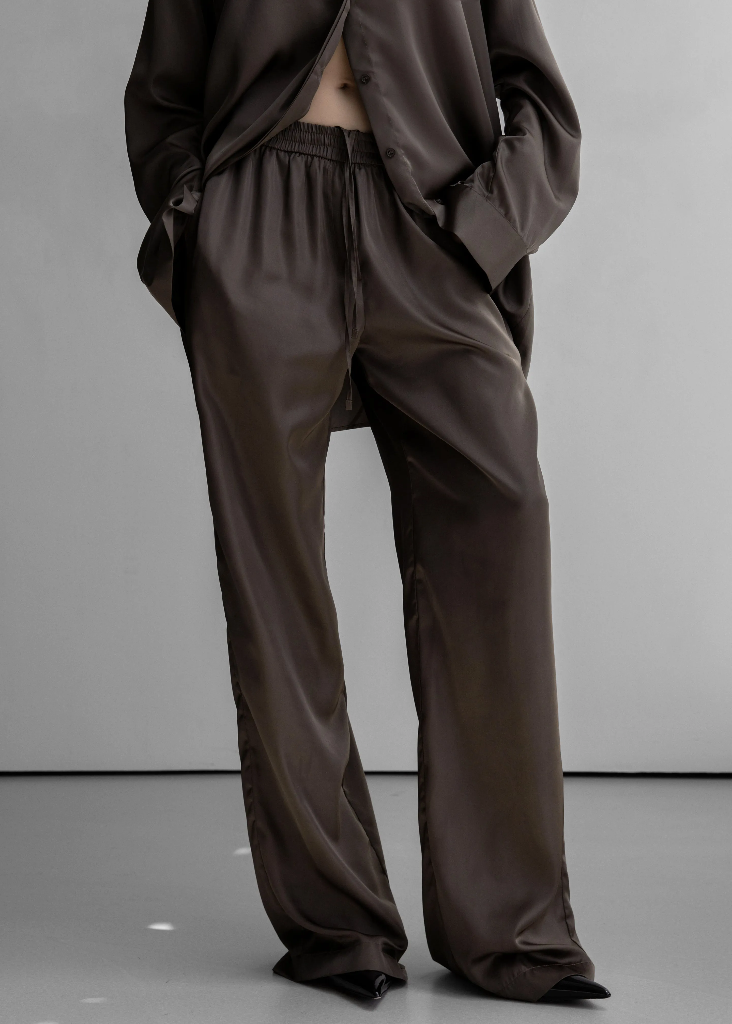 Oskel Satin Pants - Brown sold by Frankie Shop