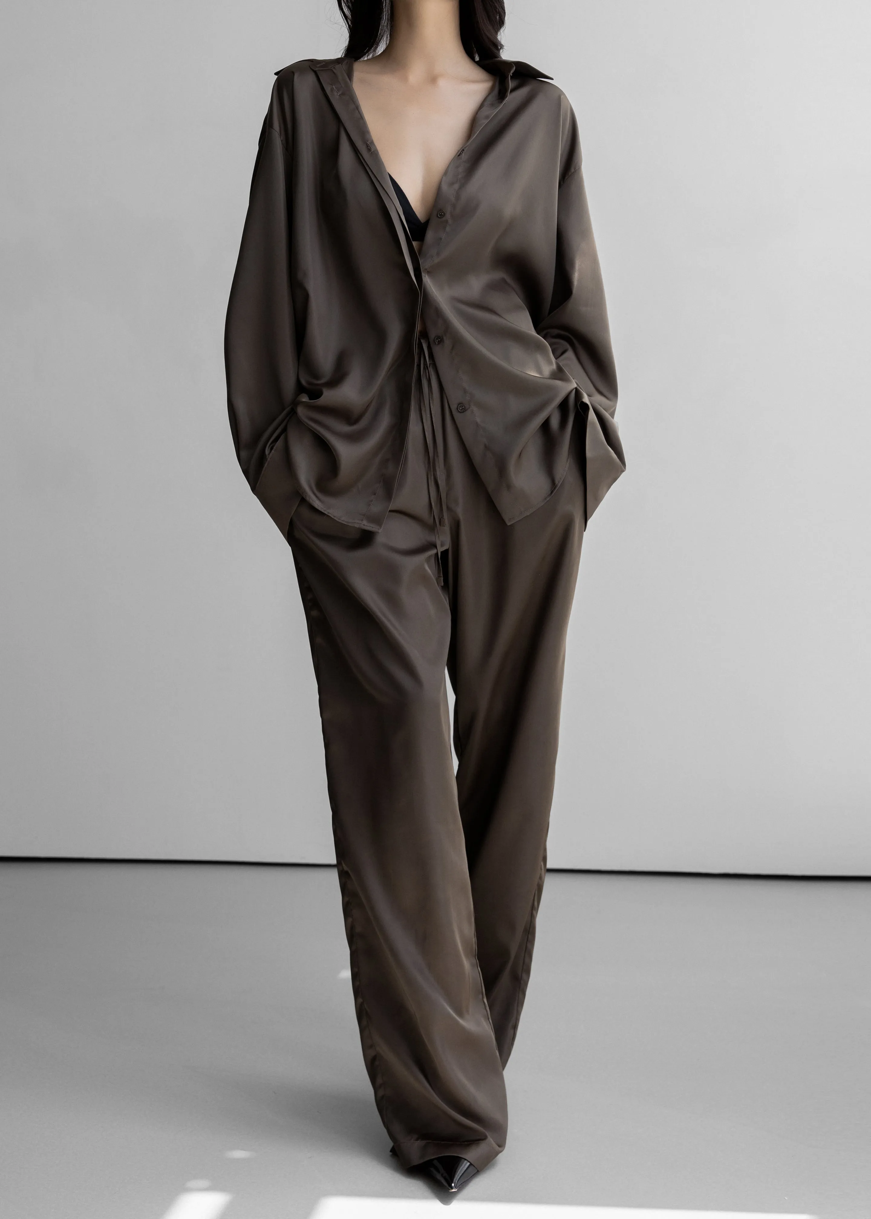 Oskel Satin Pants - Brown sold by Frankie Shop product image thumbnail 3