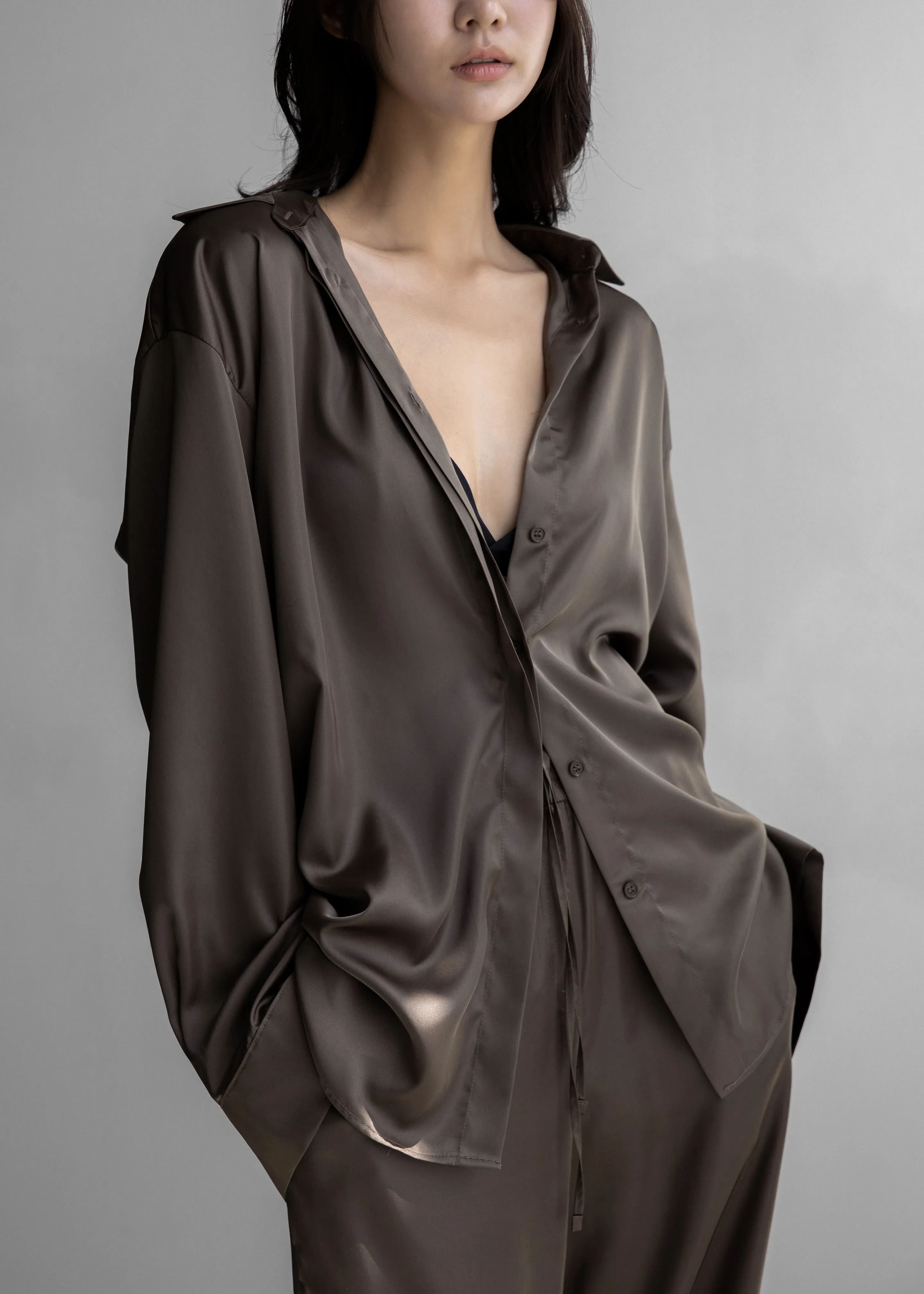 Oskel Satin Shirt - Brown sold by Frankie Shop