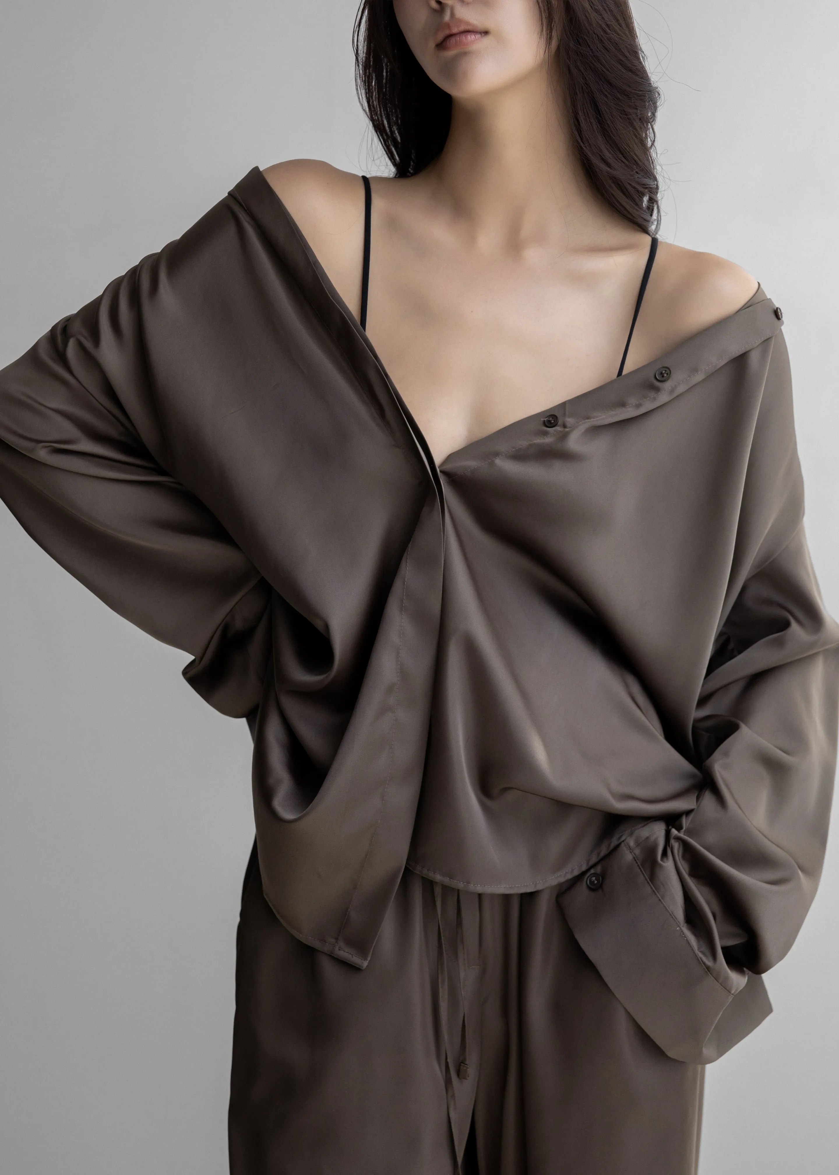 Oskel Satin Shirt - Brown sold by Frankie Shop product image thumbnail 5