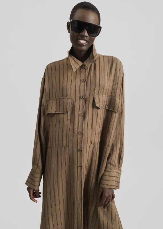 Albegna Shirt Dress - Brown Stripe made by Frankie Shop