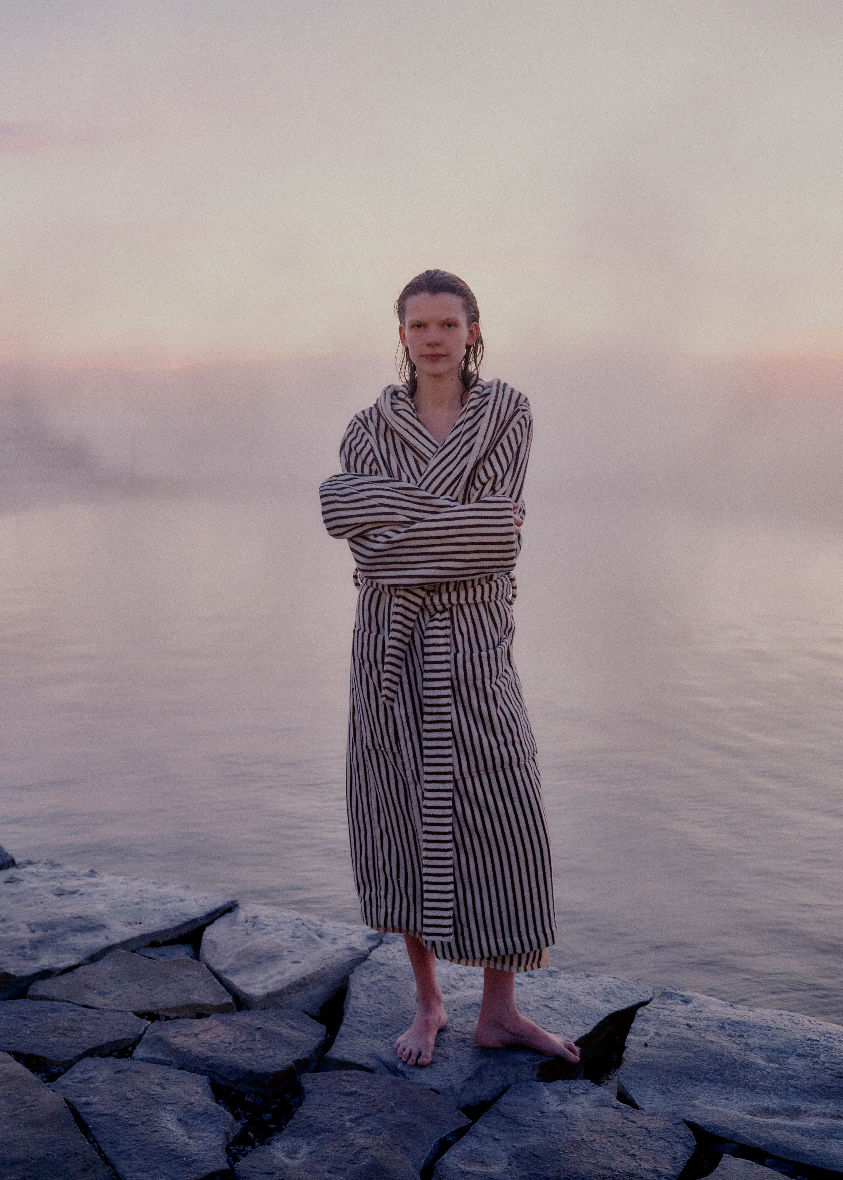 Tekla Hooded Bathrobe - Kodiak Stripes sold by Frankie Shop product image thumbnail 2