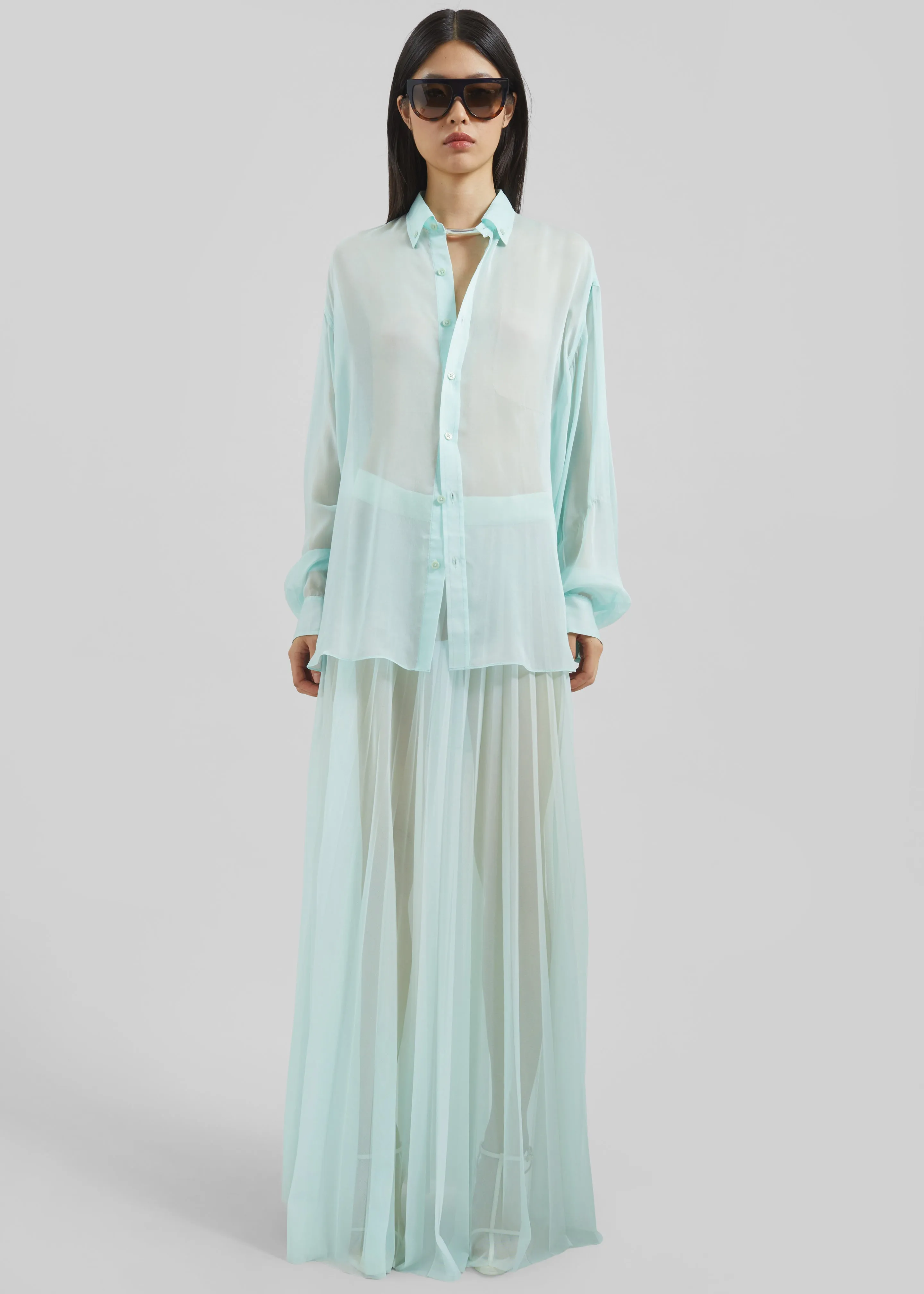 Vallen Pleated Mesh Maxi Skirt - Mint sold by Frankie Shop product image thumbnail 5