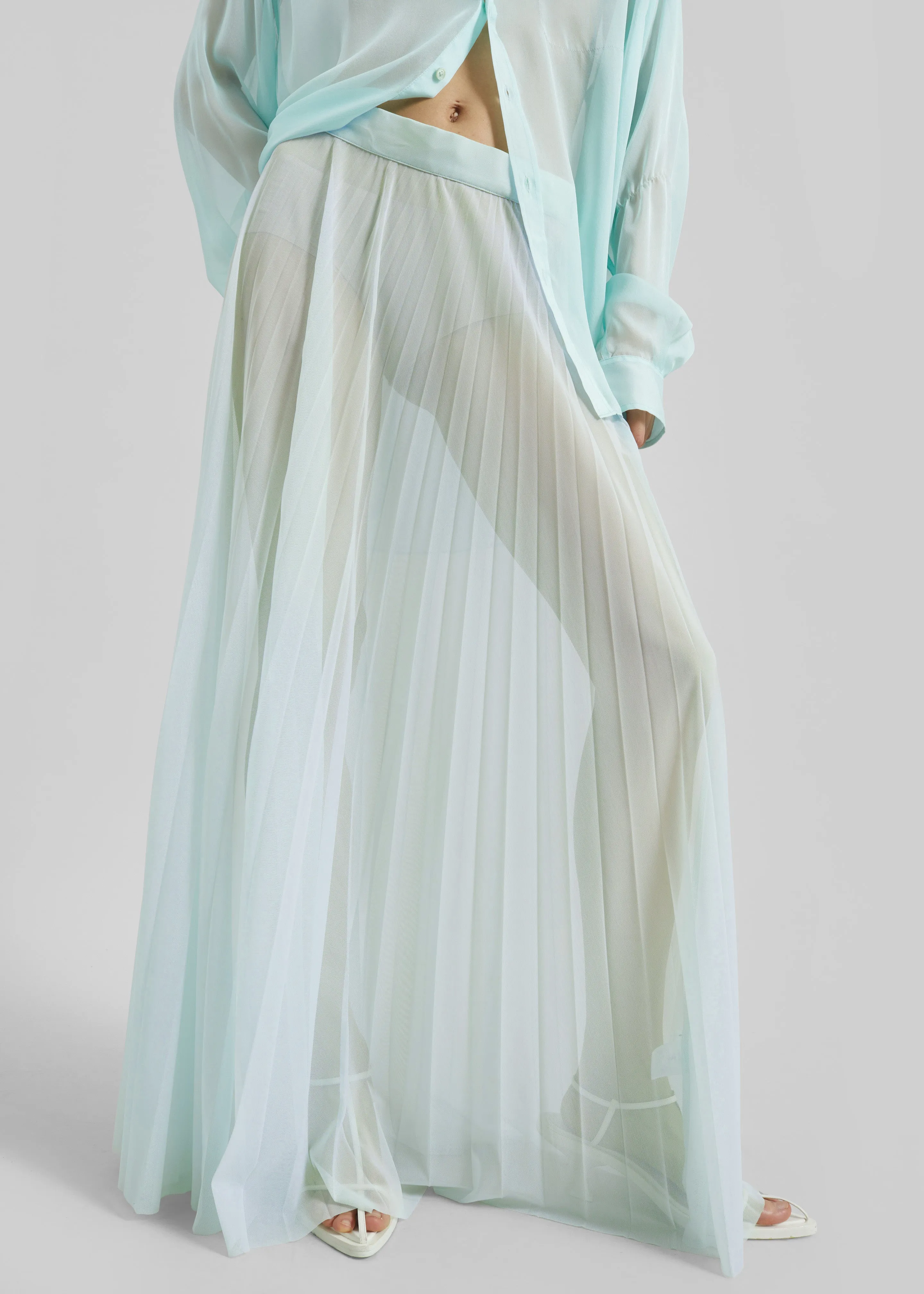Vallen Pleated Mesh Maxi Skirt - Mint sold by Frankie Shop product image thumbnail 3