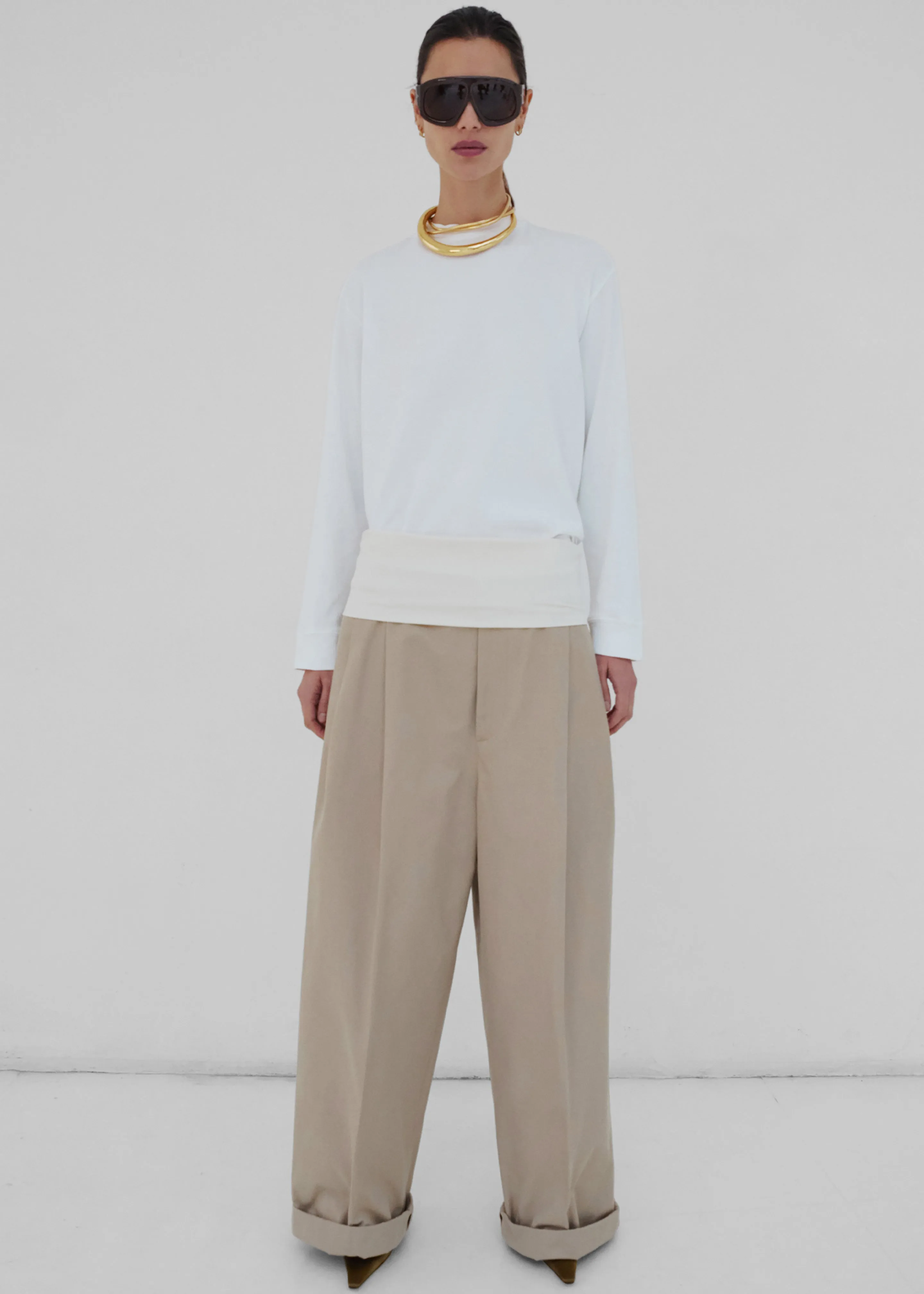 Darkpark Wendy Elastic Waist Wide-Leg Trousers - Beige sold by Frankie Shop product image thumbnail 4