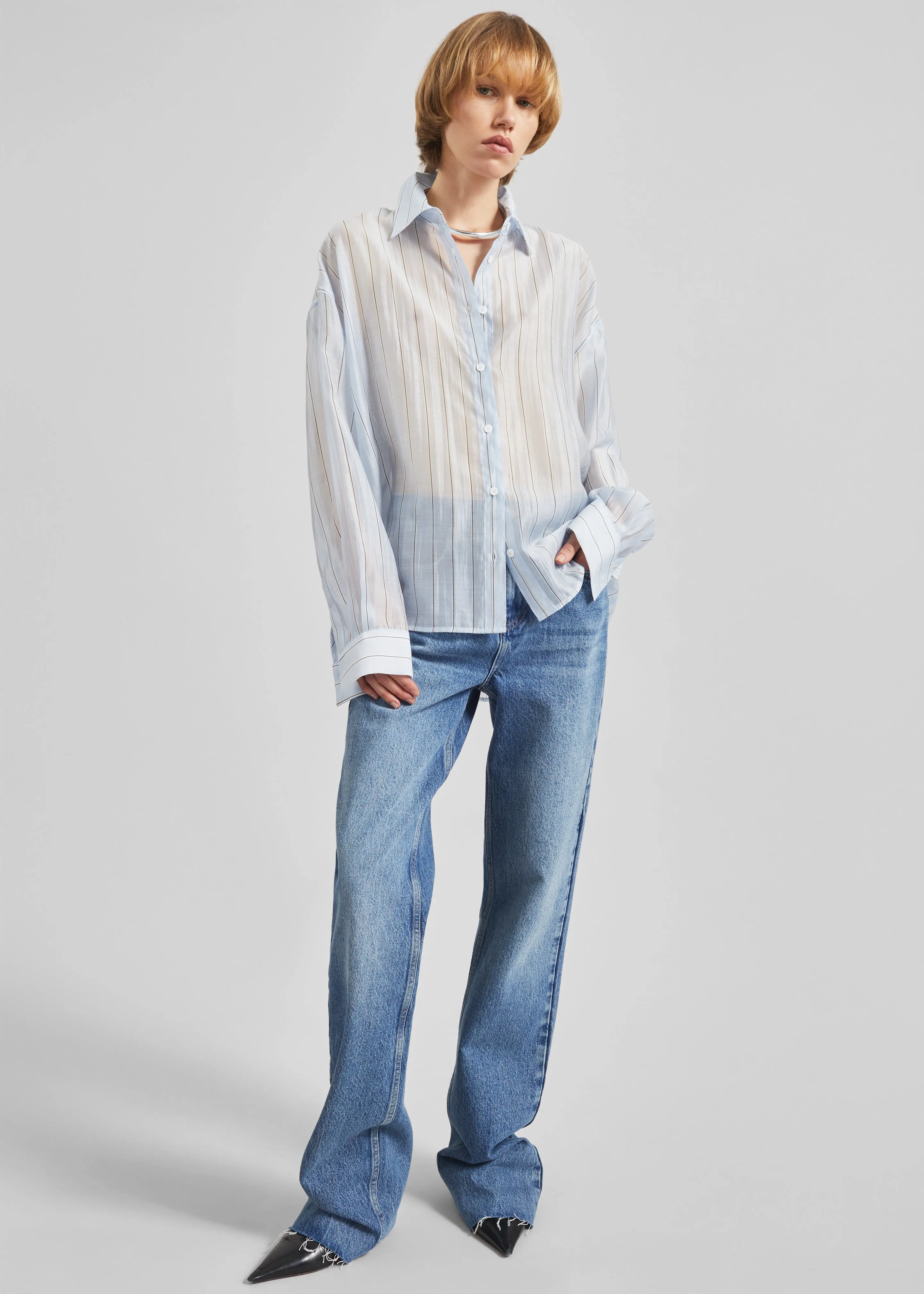 Vranor Light Sheer Shirt - Light Blue/Black Stripe sold by Frankie Shop product image thumbnail 4