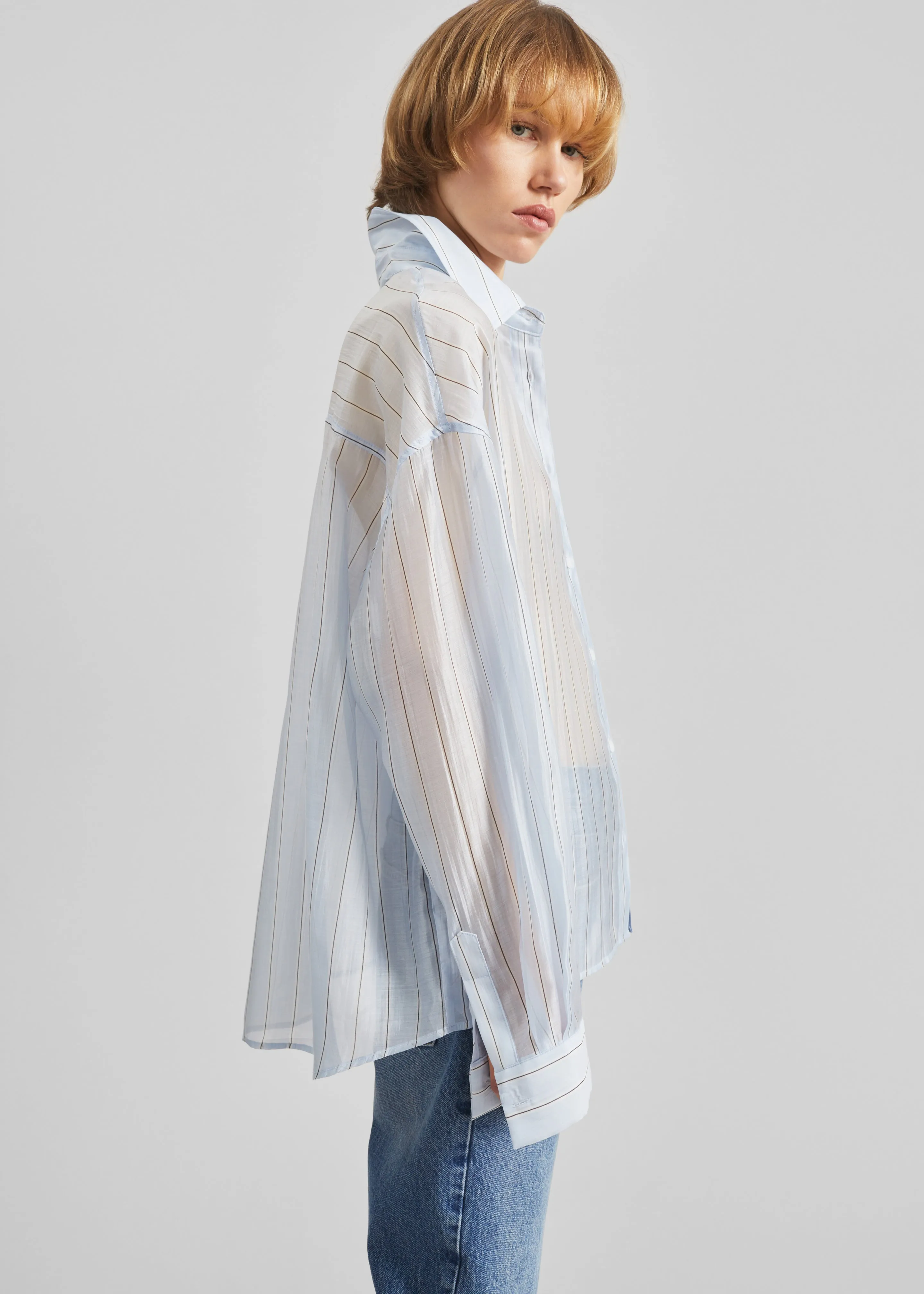 Vranor Light Sheer Shirt - Light Blue/Black Stripe sold by Frankie Shop product image thumbnail 5