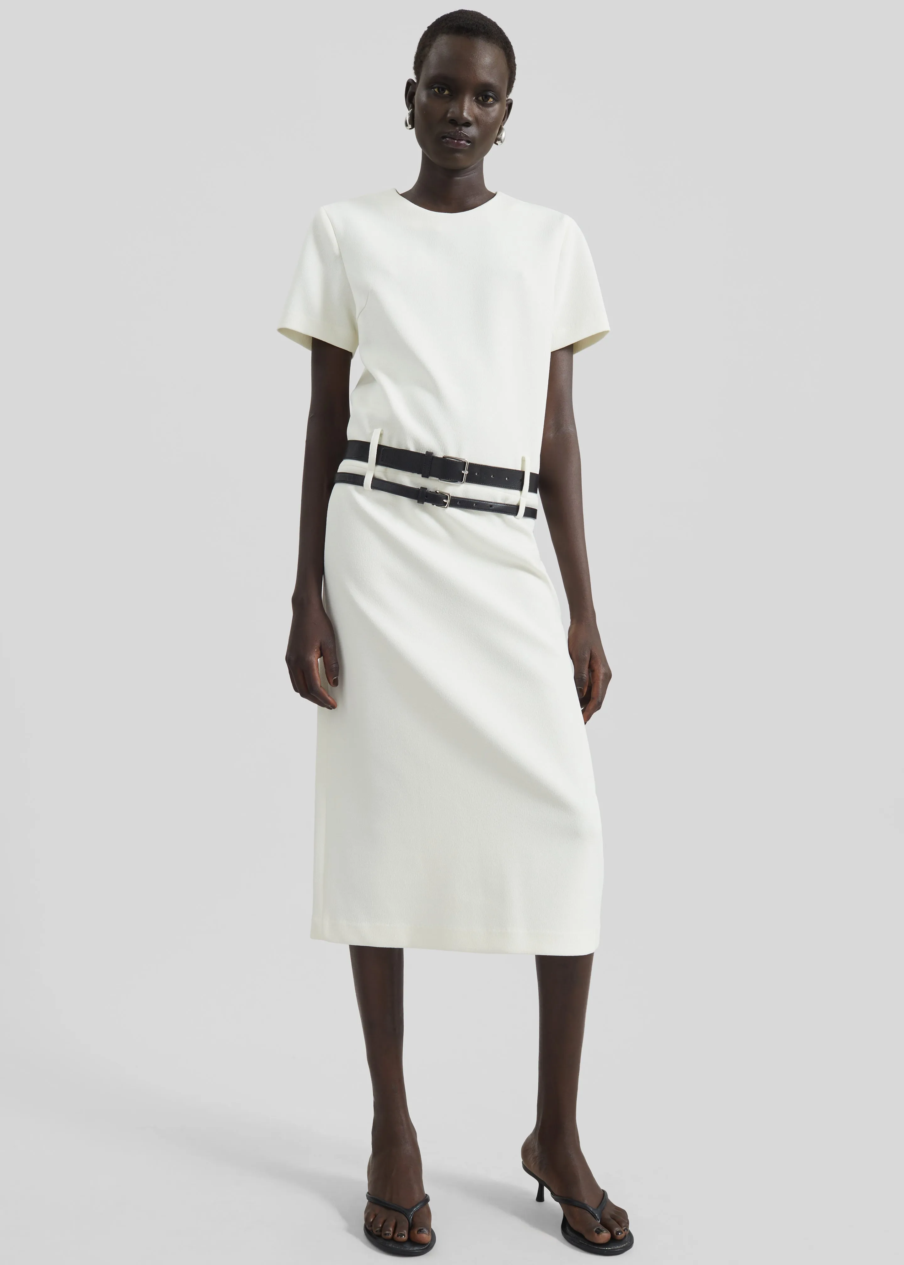 Kaniva Double Belt Loop Midi Dress - Ivory sold by Frankie Shop