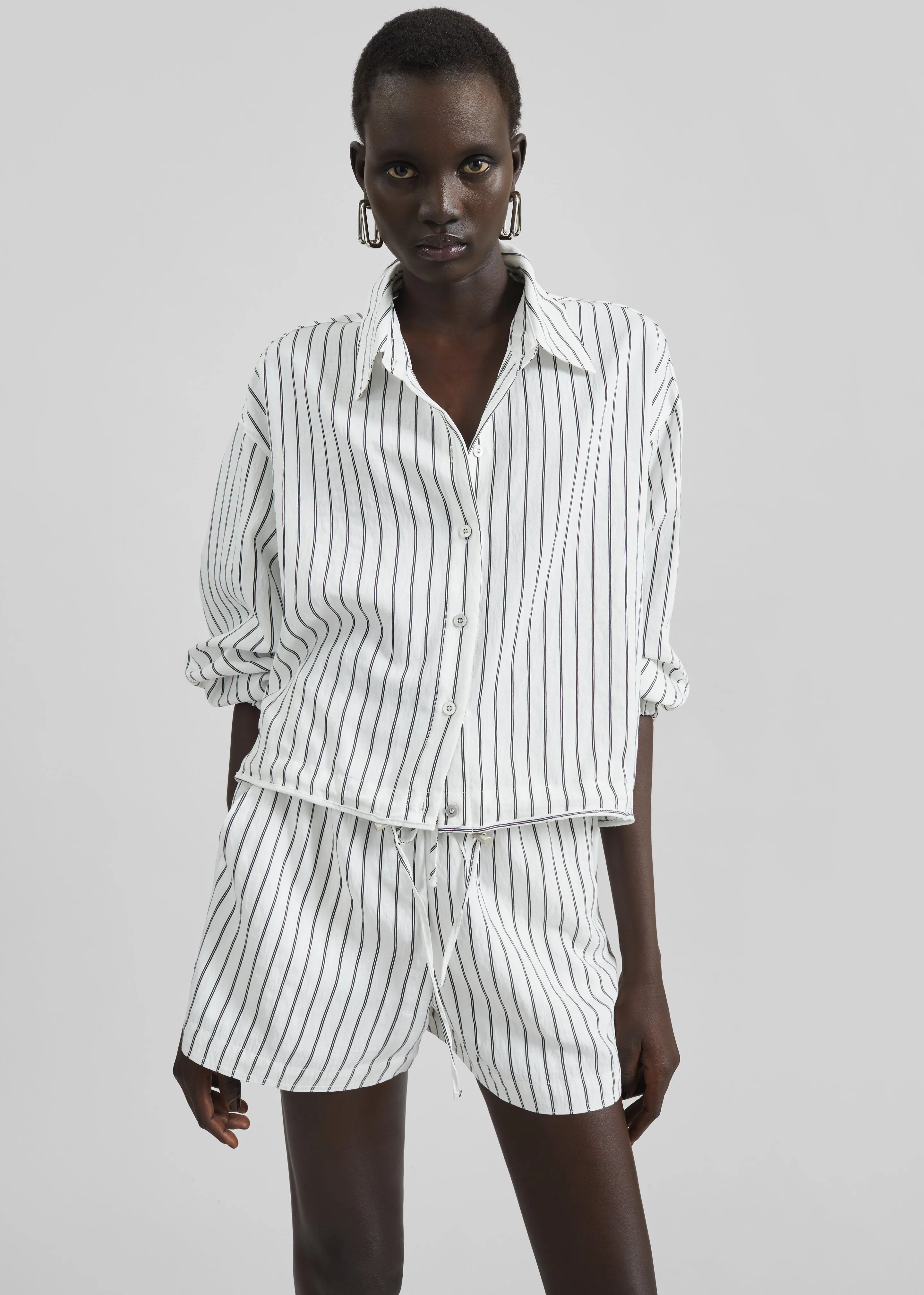 Manisa Cropped Drawstring Shirt - White/Black Stripe sold by Frankie Shop product image thumbnail 2