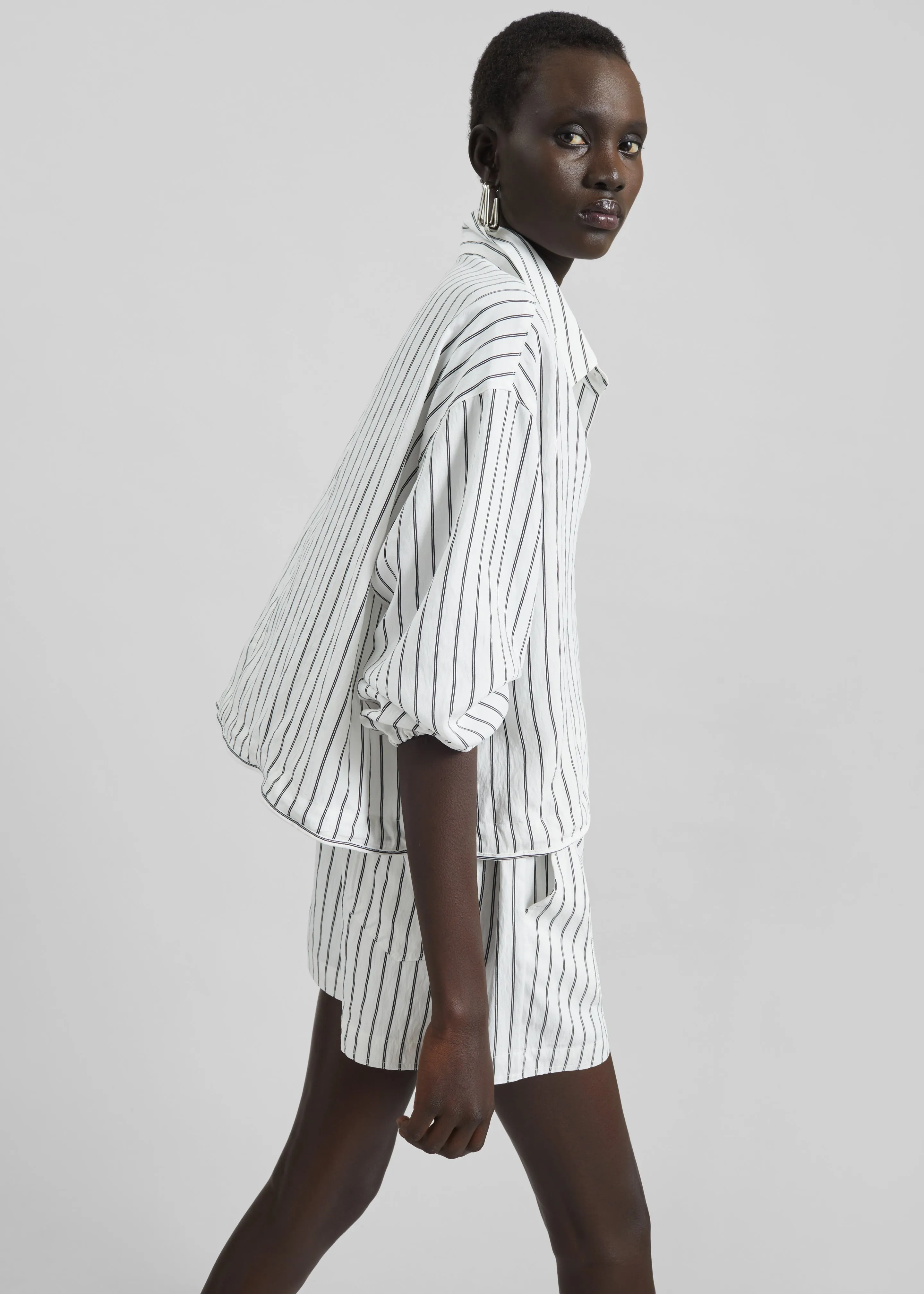 Manisa Cropped Drawstring Shirt - White/Black Stripe sold by Frankie Shop