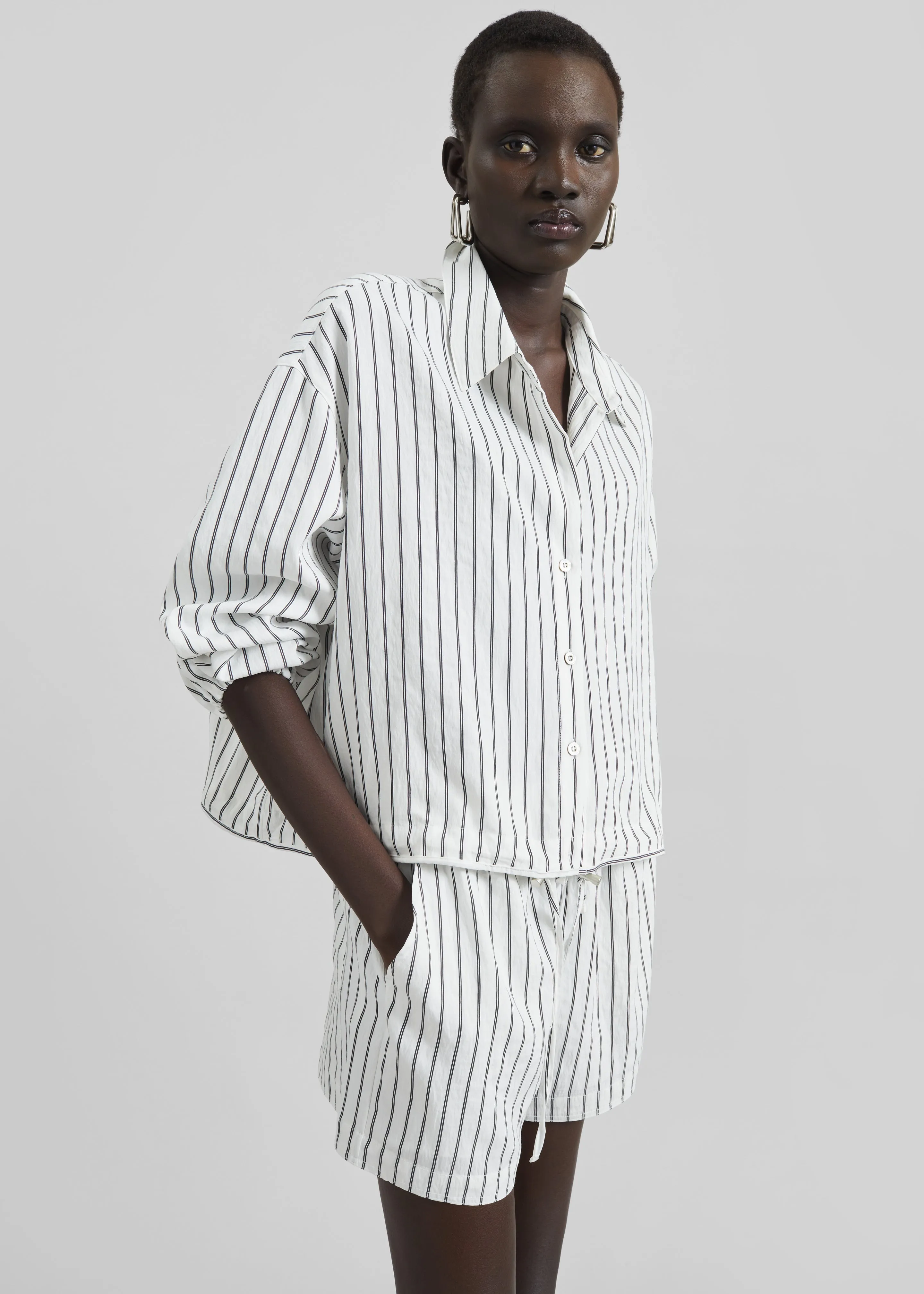 Manisa Cropped Drawstring Shirt - White/Black Stripe sold by Frankie Shop product image thumbnail 5