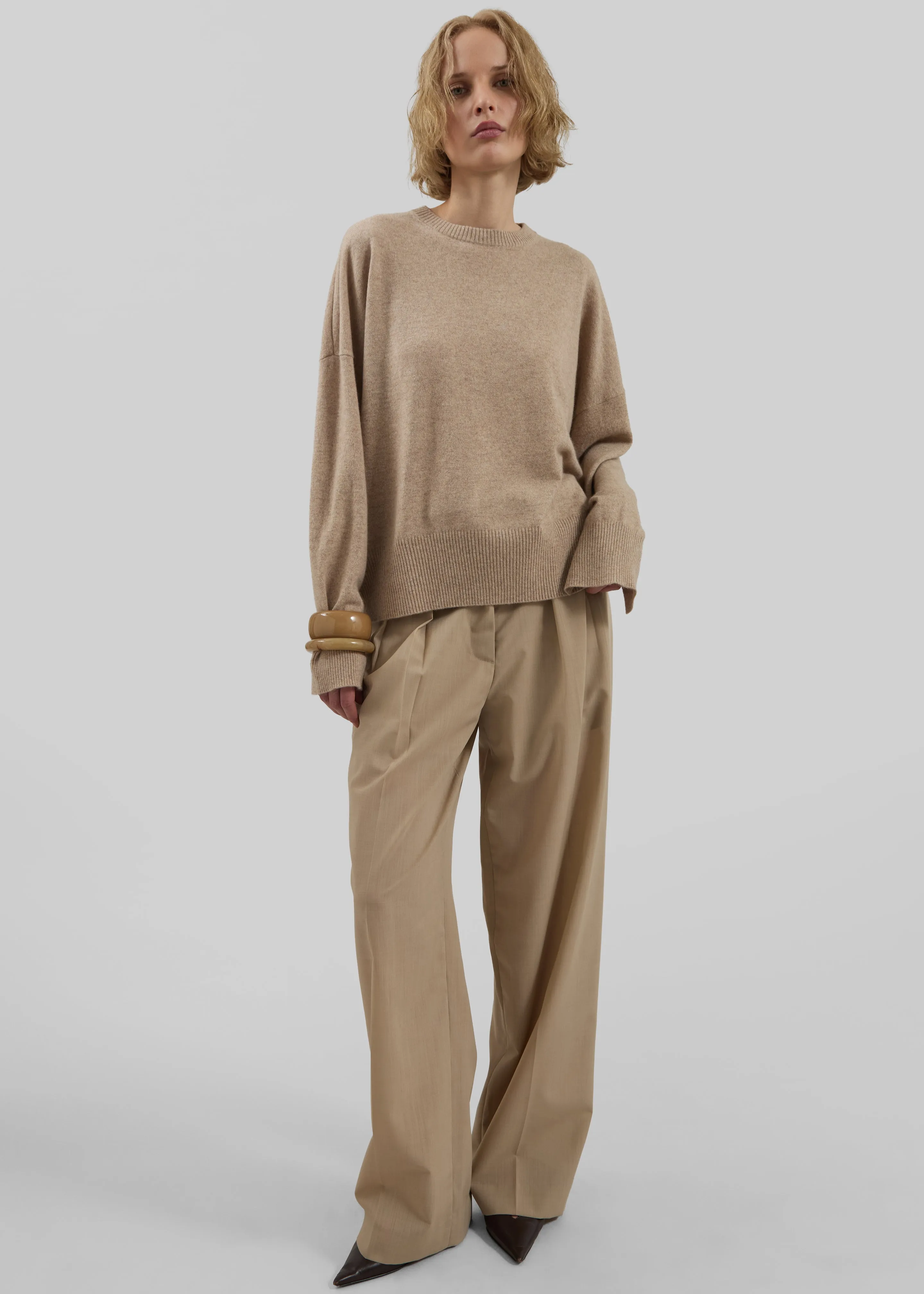 Loulou De Saison Anaa Lds Round Neck Sweater - Beige Melange sold by Frankie Shop product image thumbnail 2