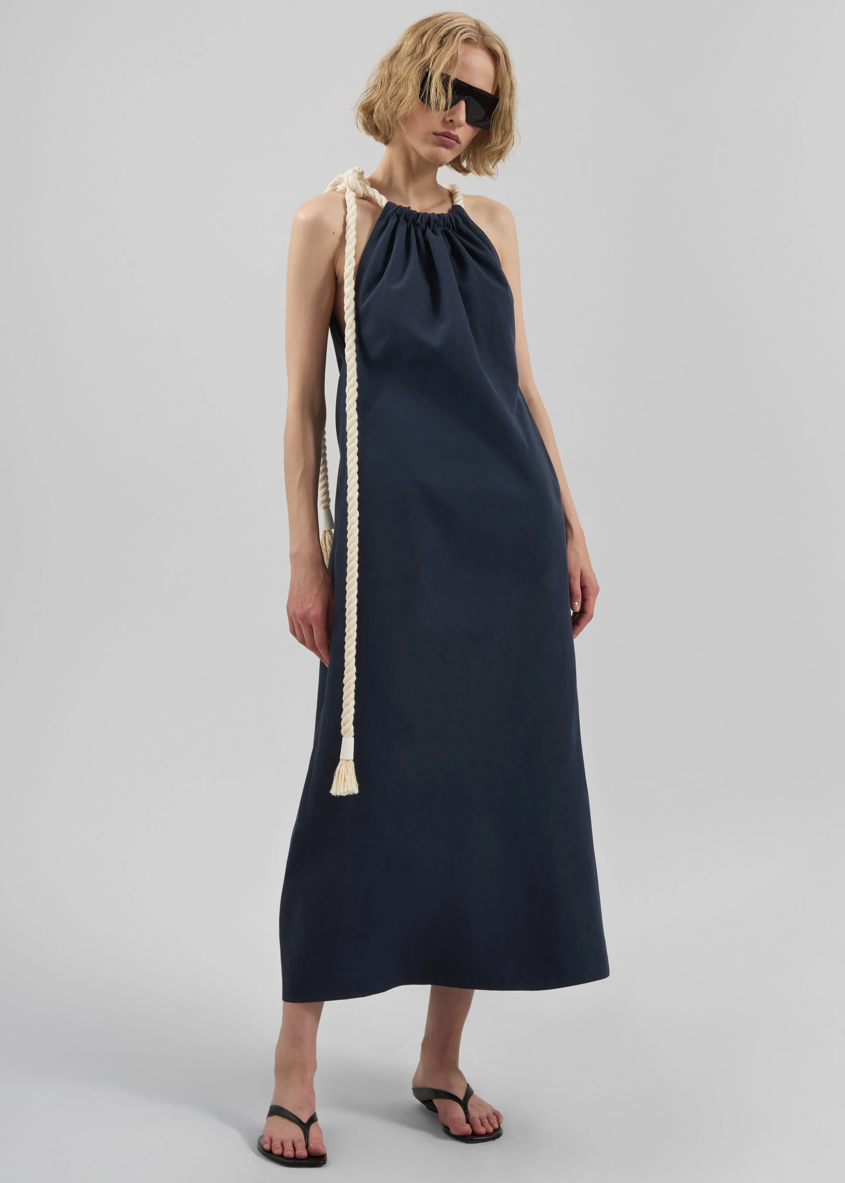 Sarnico Rope-Tie Halter Dress - Navy sold by Frankie Shop