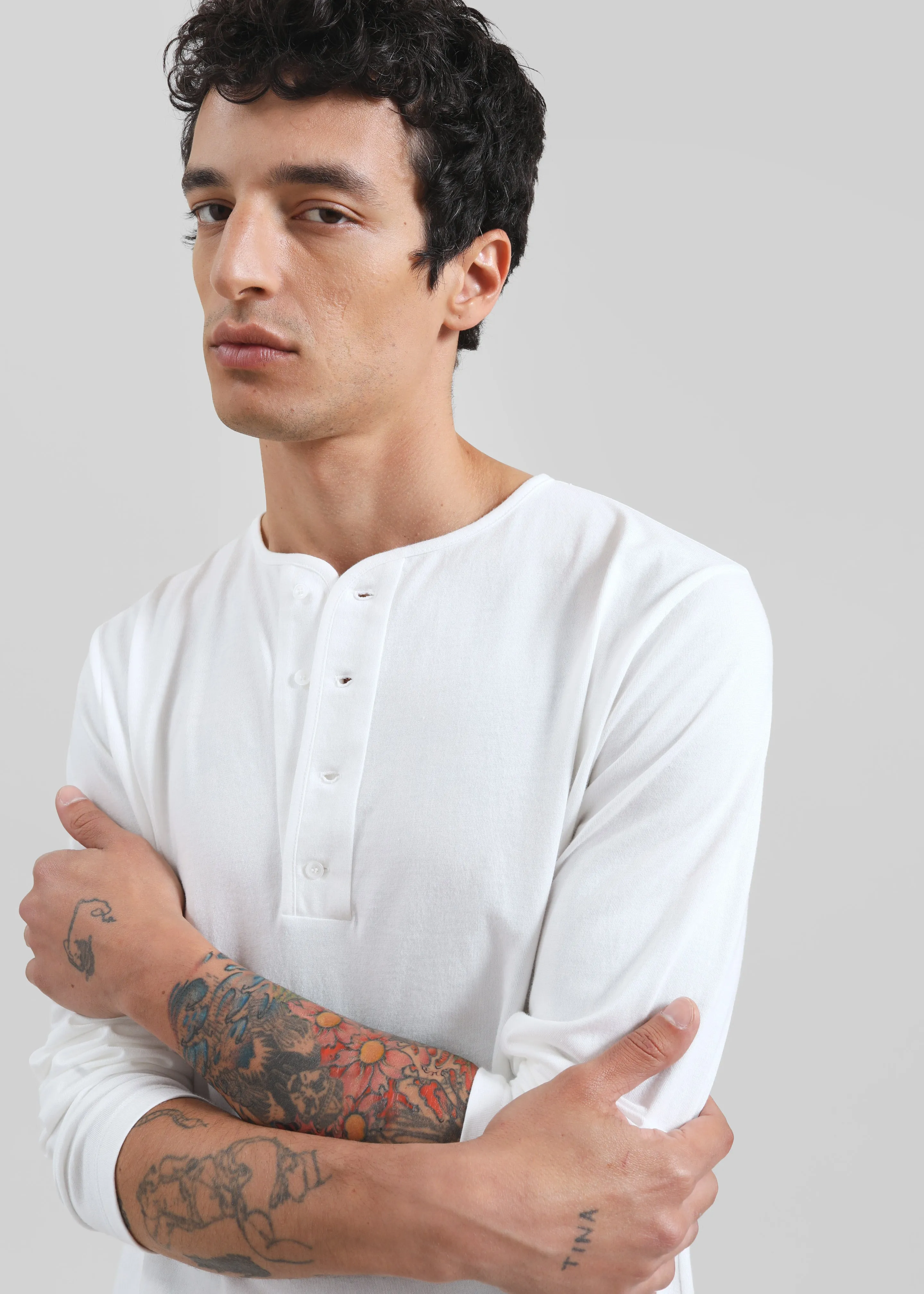 Bourke Soft Cotton Henley T-Shirt - White sold by Frankie Shop product image thumbnail 3