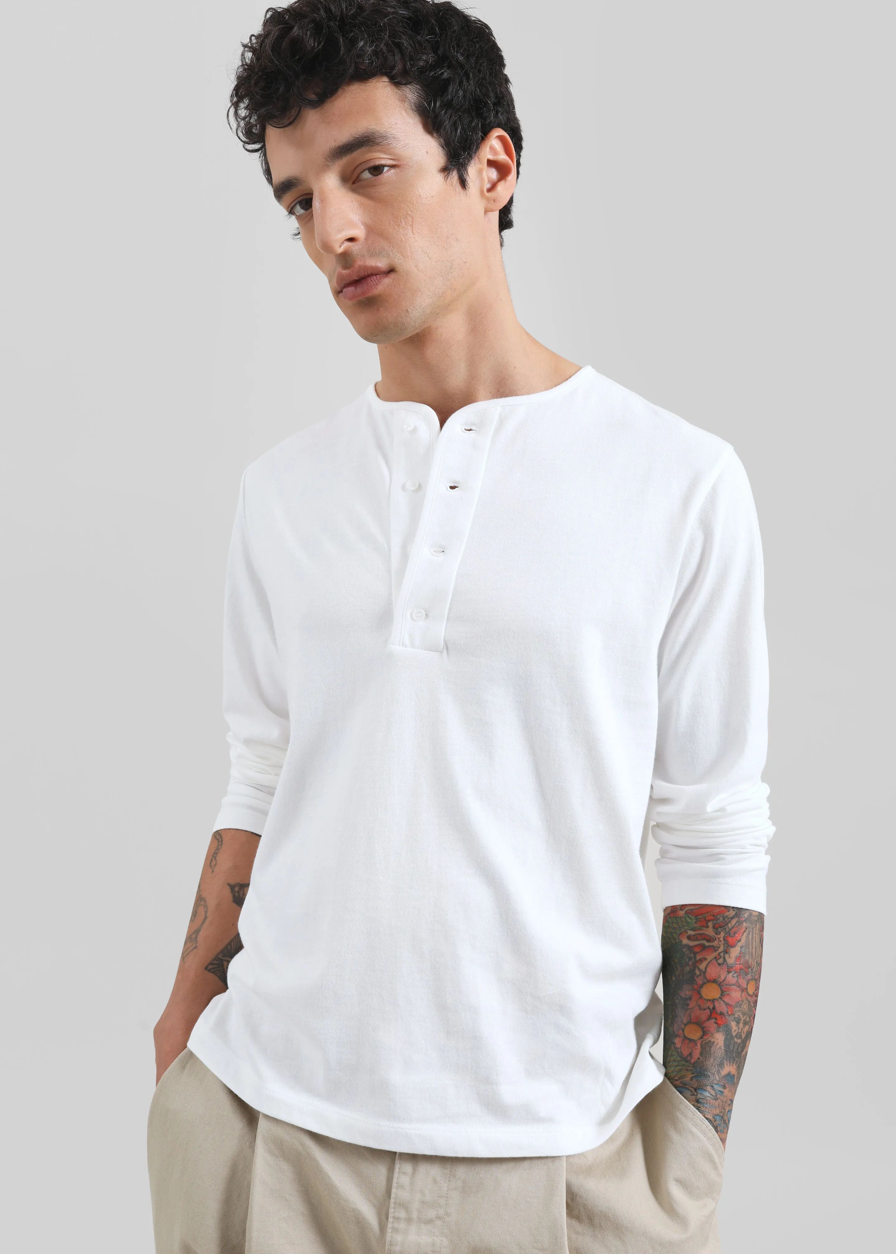 Bourke Soft Cotton Henley T-Shirt - White sold by Frankie Shop