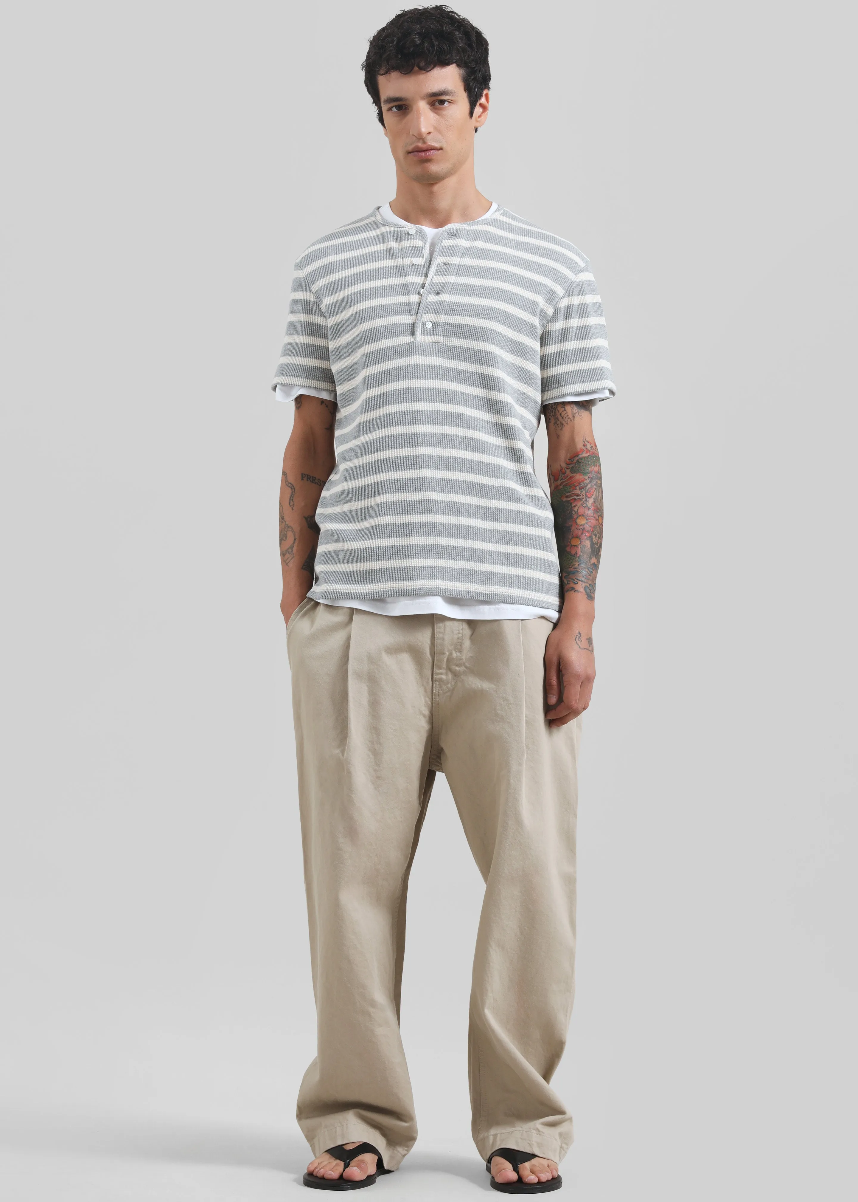 Albury Ribbed Cotton Henley T-Shirt - Grey/White Stripe sold by Frankie Shop product image thumbnail 3