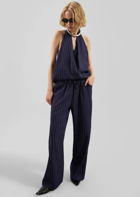 Branton Drawstring Pants - Navy/White Pinstripe sold by Frankie Shop