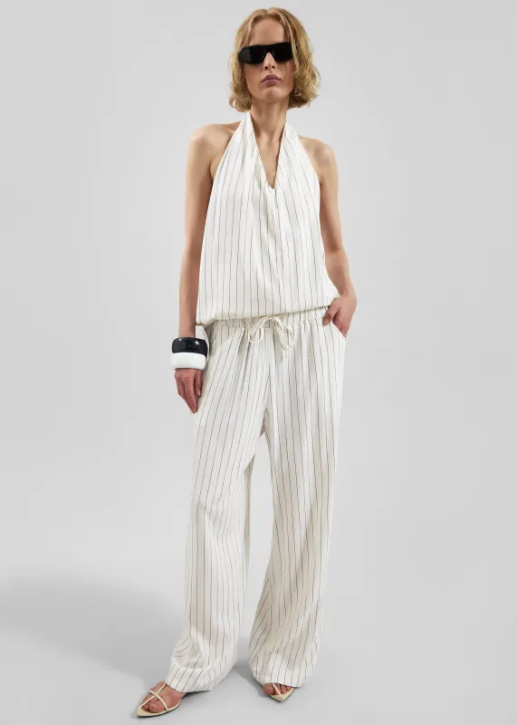 Branton Drawstring Pants - White/Black Pinstripe sold by Frankie Shop