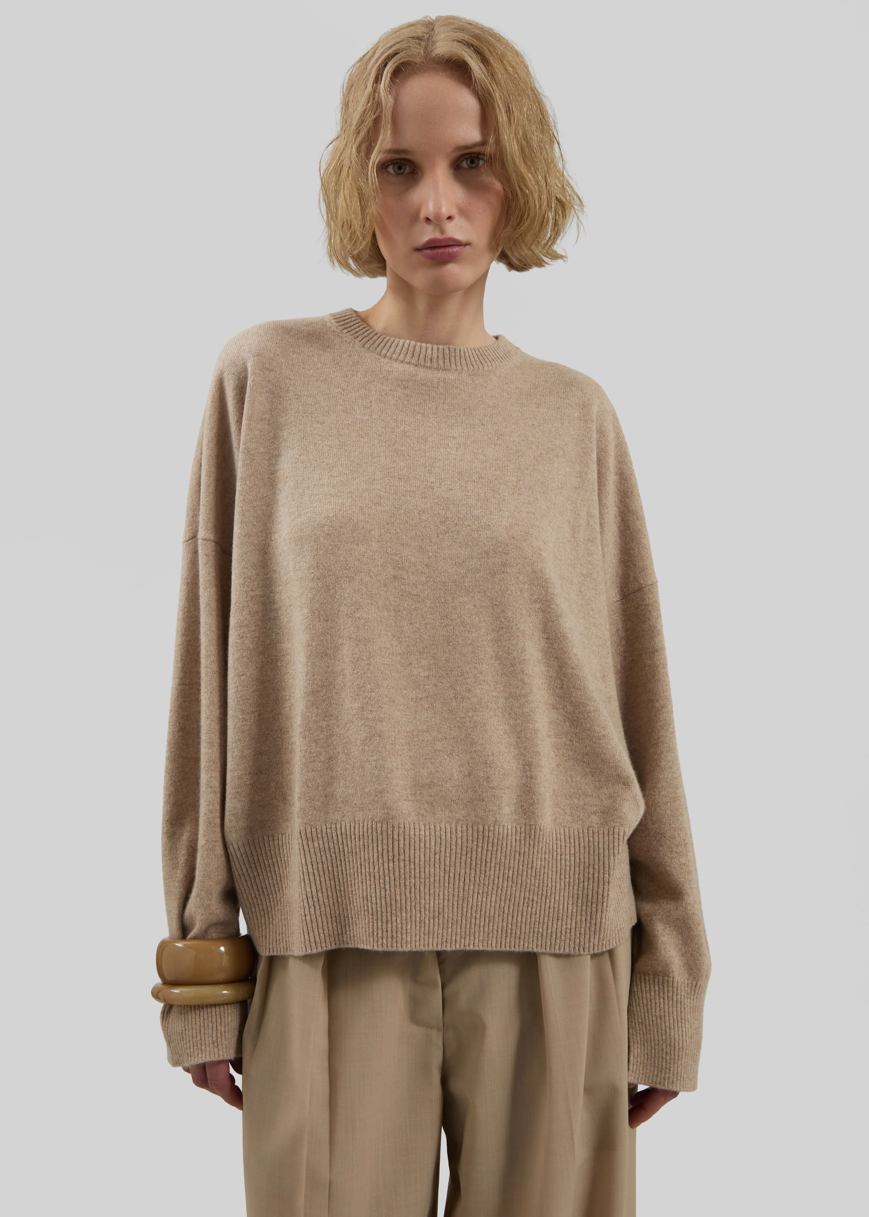Loulou de Saison Anaa Cashmere Sweater - Beige Melange sold by Frankie Shop product image thumbnail 3