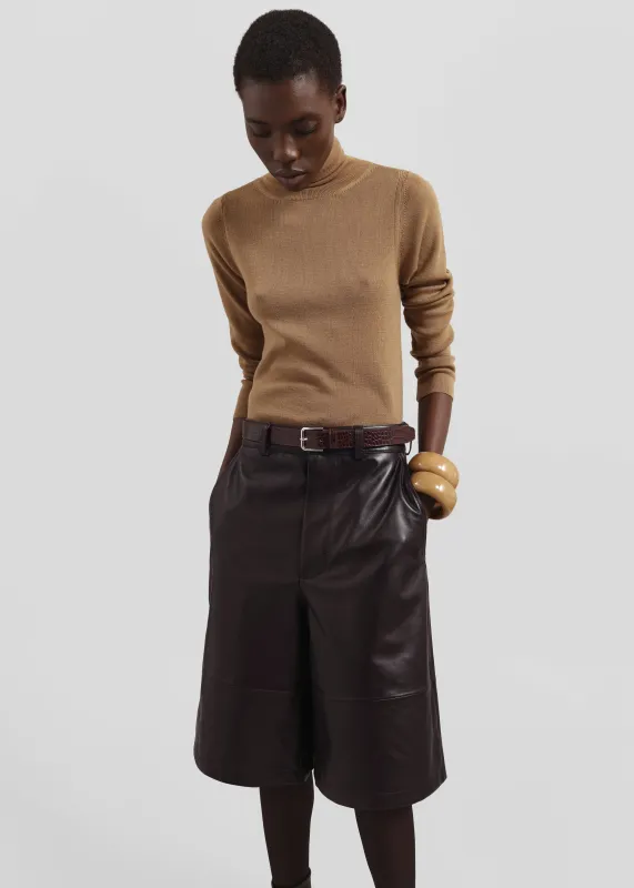 Olivia Leather Bermuda Shorts - Dark Brown made by Frankie Shop