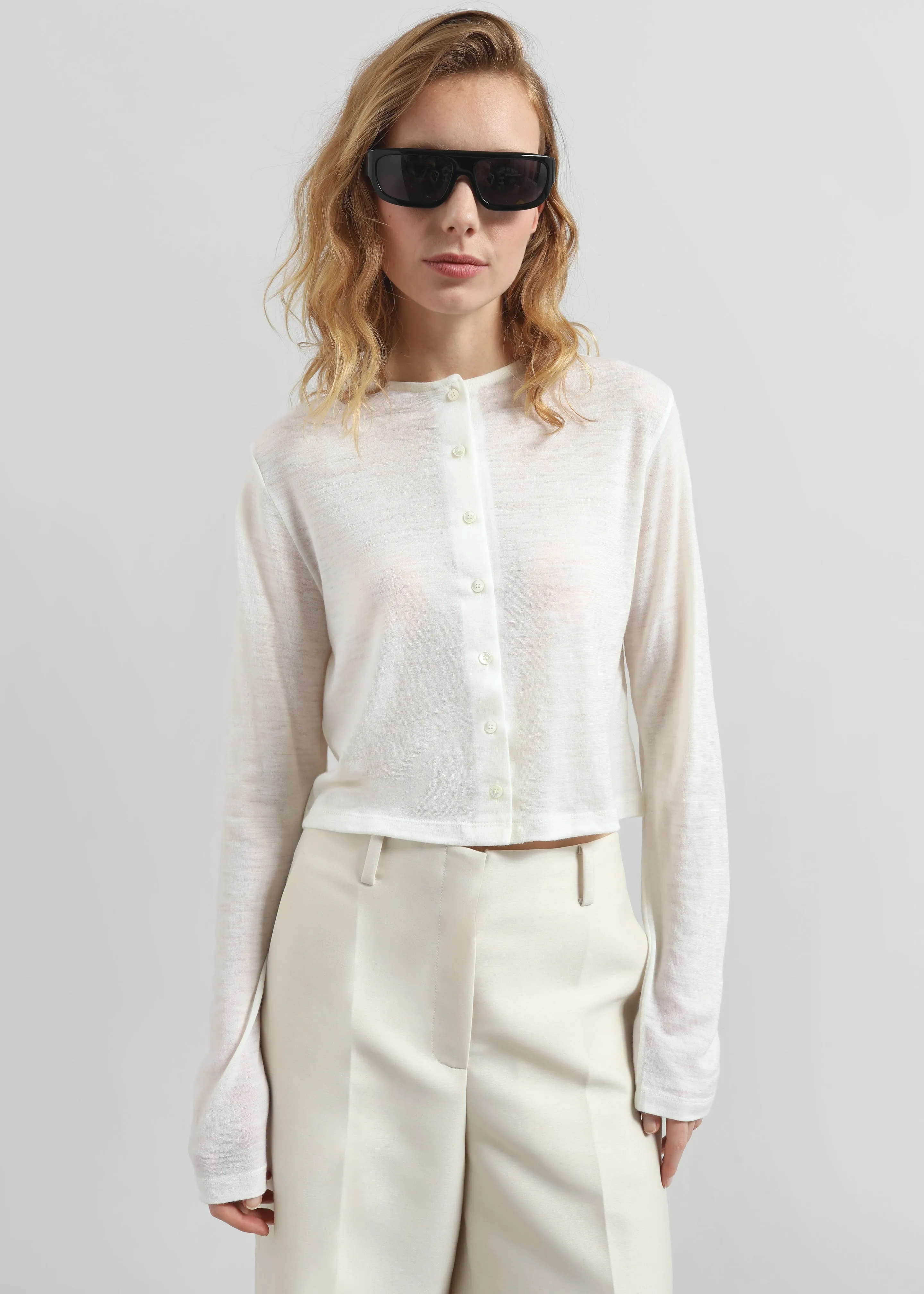 Vinni Thin Wool Cardigan - White sold by Frankie Shop