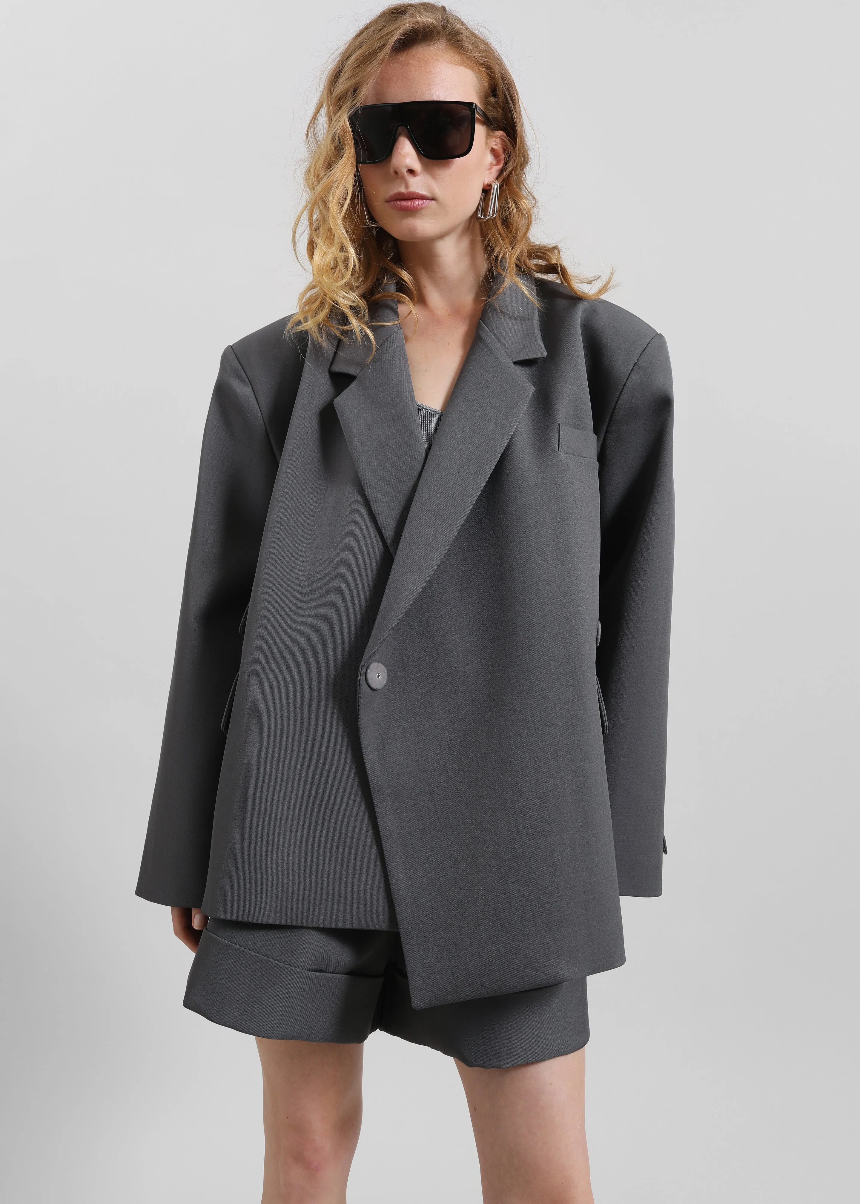 Tolmer Boxy Wrap Blazer - Storm Grey sold by Frankie Shop