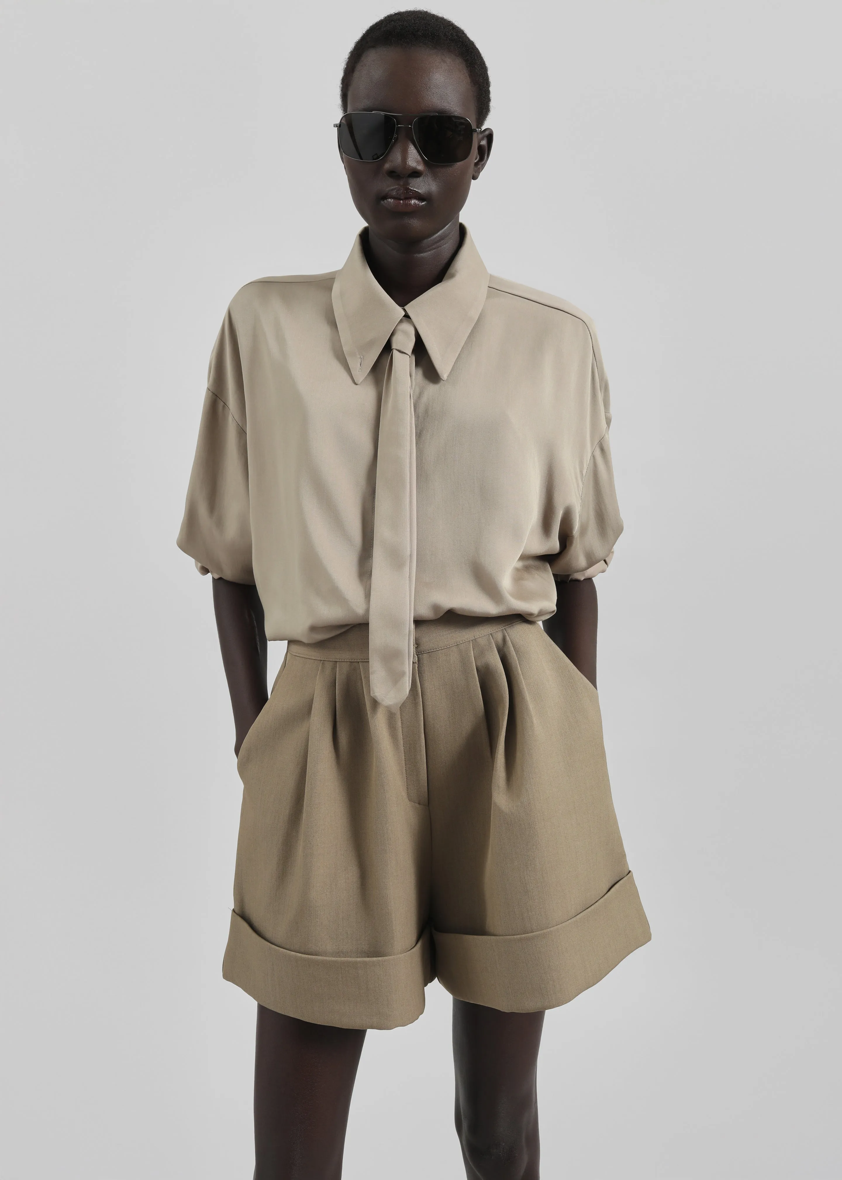 Tolmer Cuffed Shorts - Taupe Melange sold by Frankie Shop