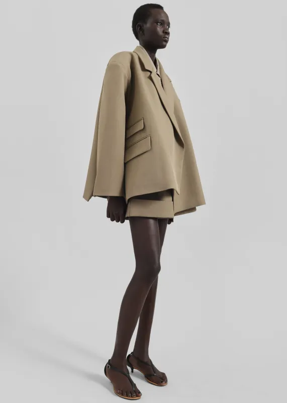 Tolmer Boxy Wrap Blazer - Taupe Melange sold by Frankie Shop