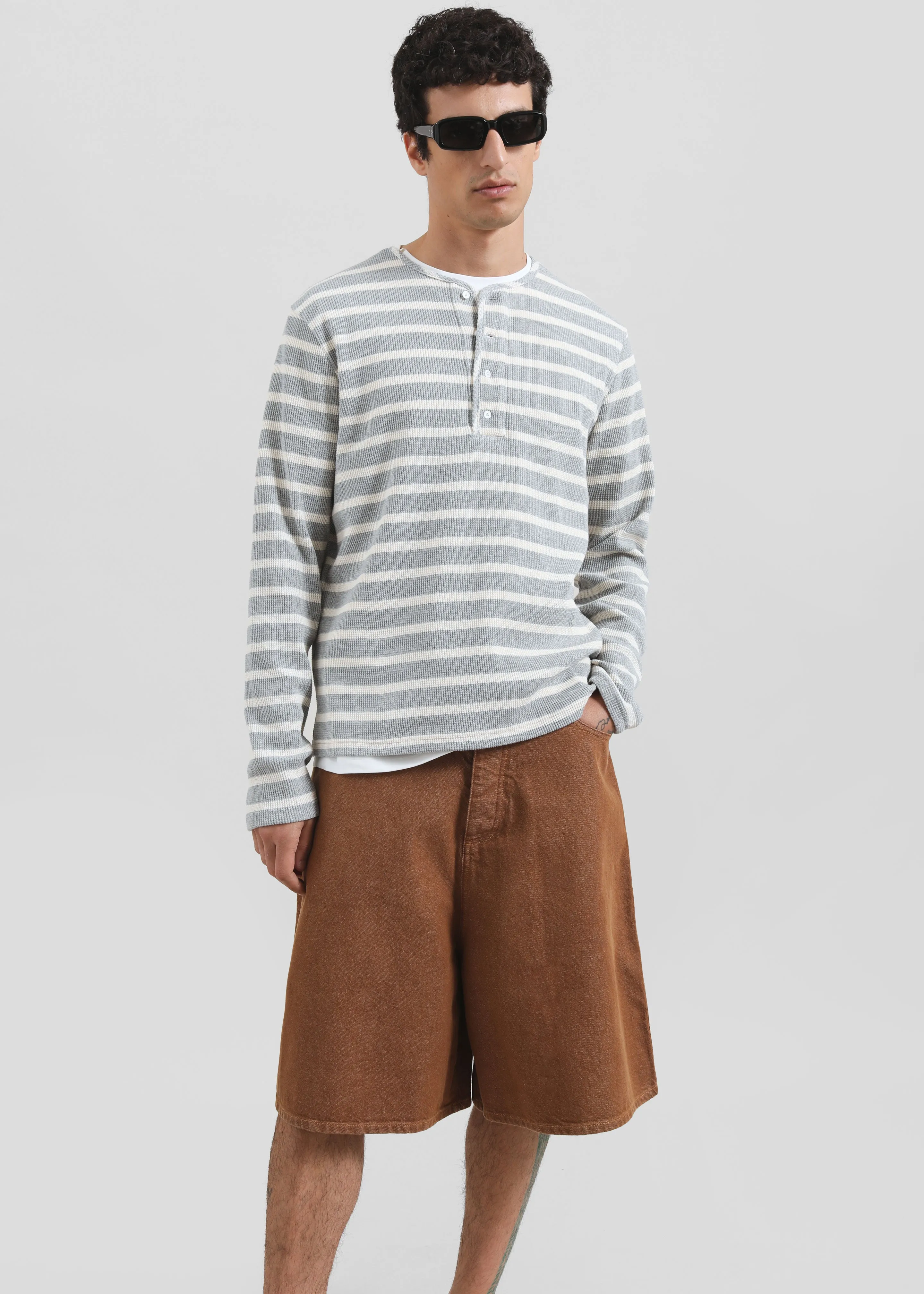 Bourke Soft Cotton Henley T-Shirt - Grey/White Stripe sold by Frankie Shop