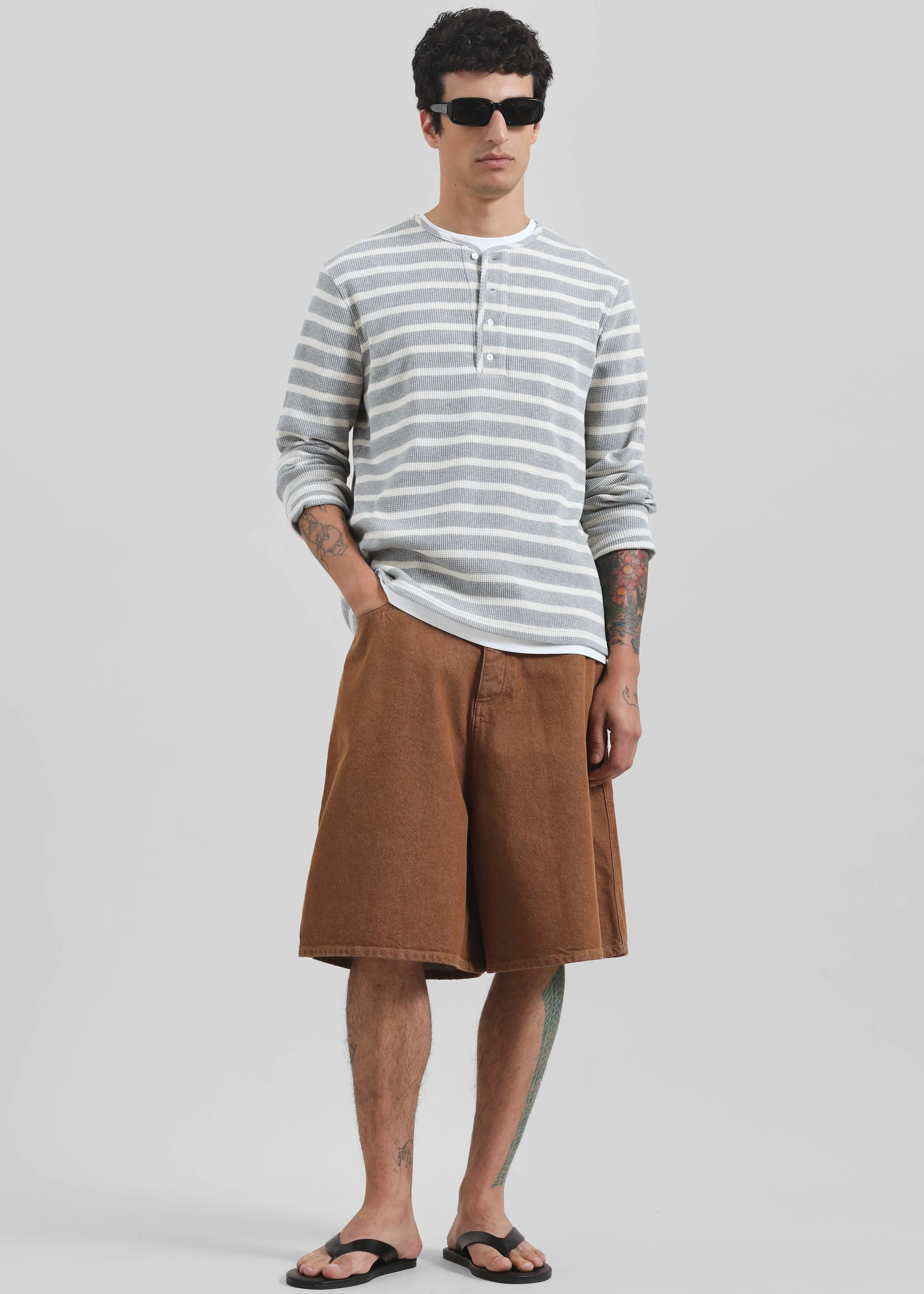 Bourke Soft Cotton Henley T-Shirt - Grey/White Stripe sold by Frankie Shop product image thumbnail 5