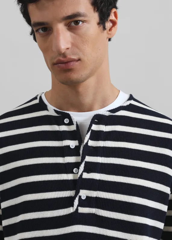 Albury Ribbed Cotton Henley T-Shirt - Navy/White Stripe sold by Frankie Shop