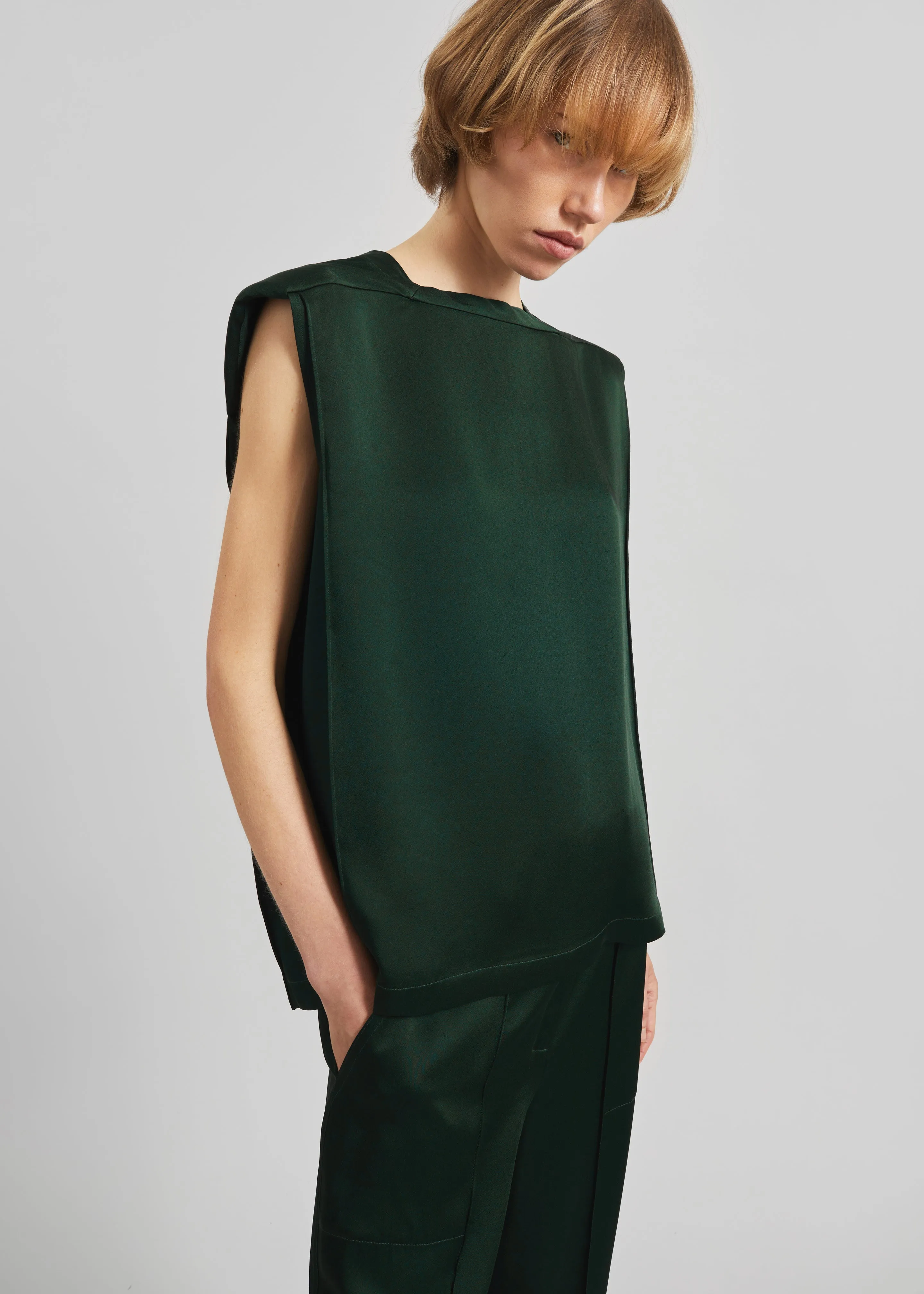 Bevza Square Neck Top - Dark Green sold by Frankie Shop