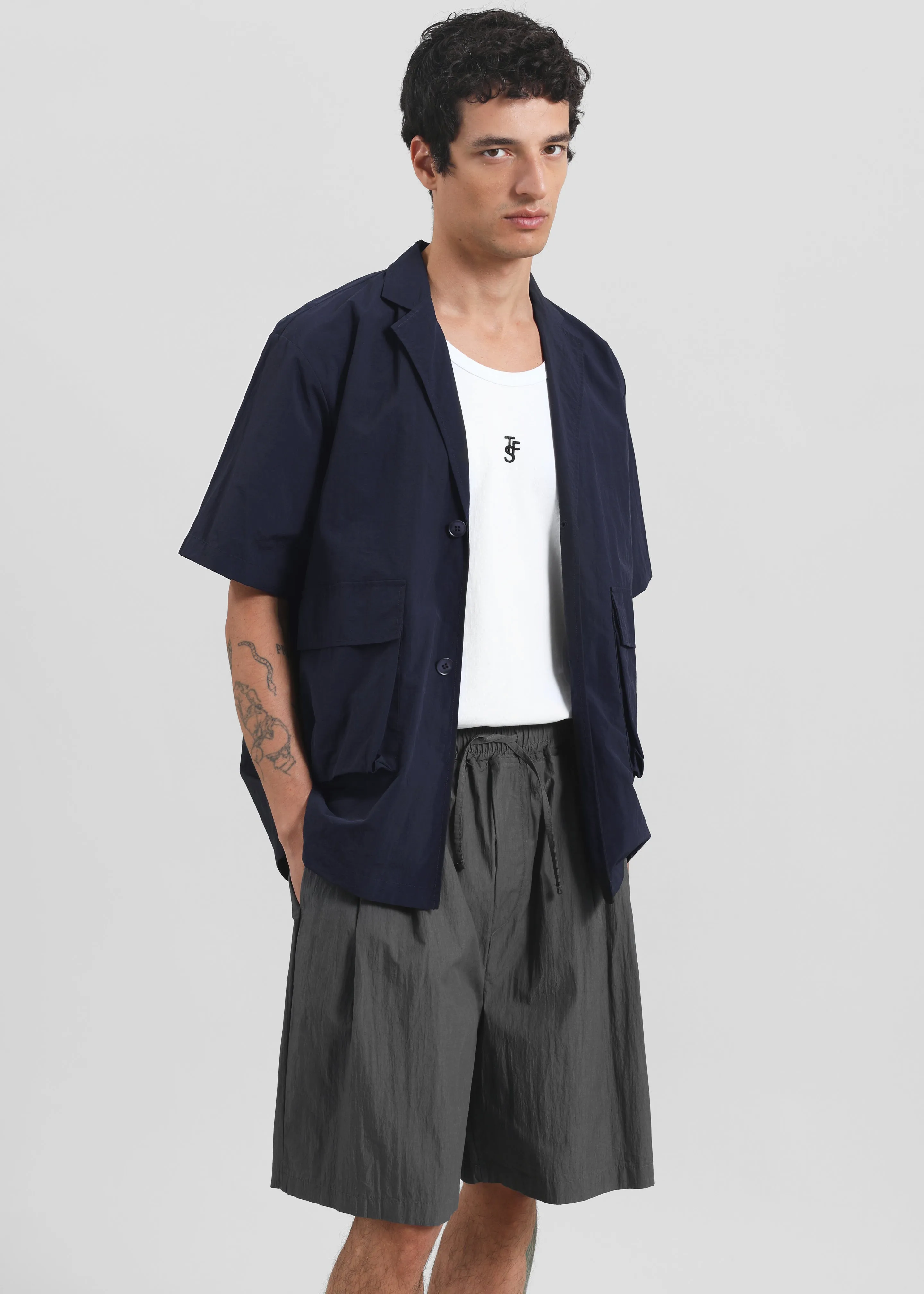 Ohio Crinkled Poplin Shorts - Slate Grey sold by Frankie Shop