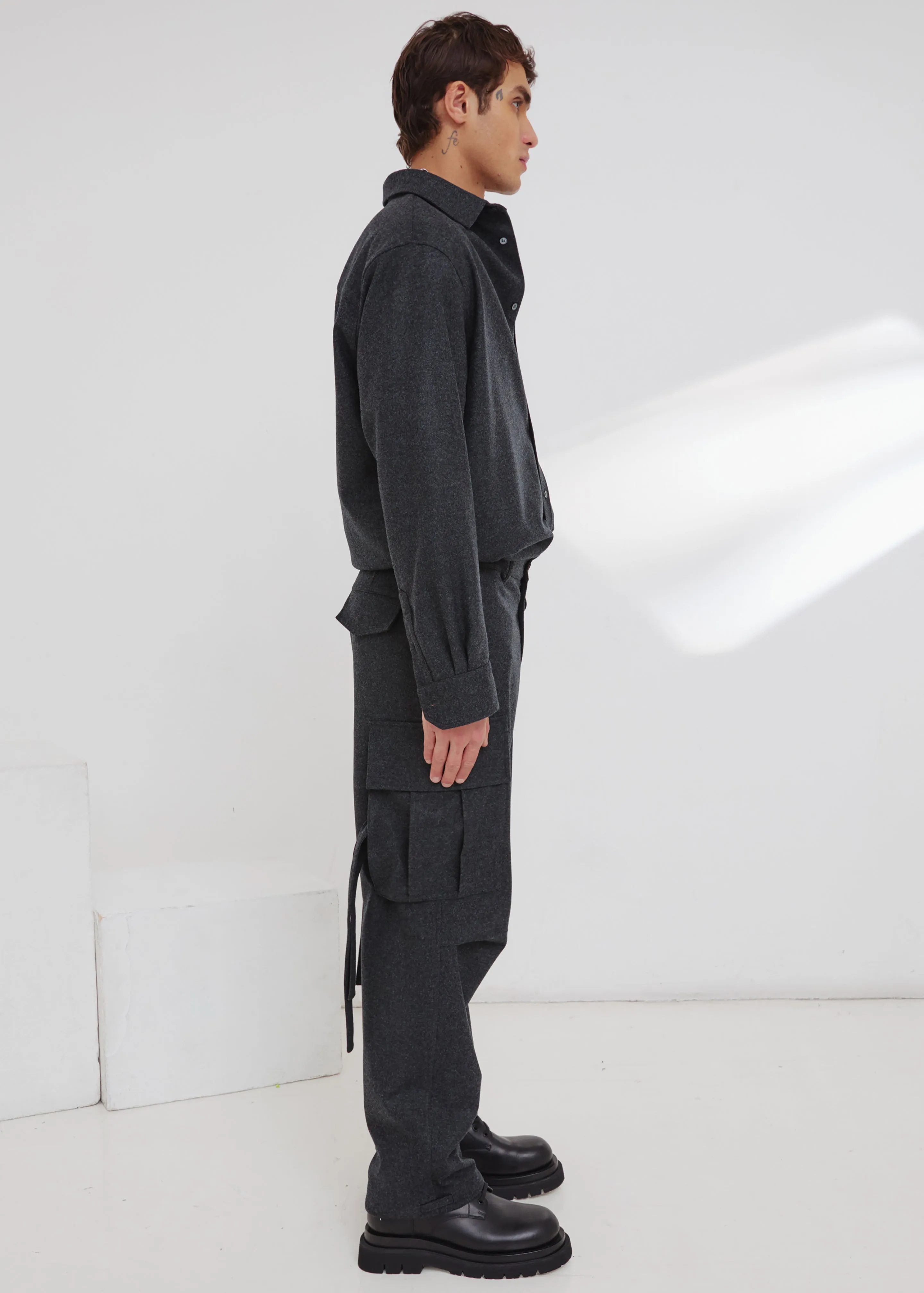 Darkpark Serge Wool Long Sleeved Shirt - Dark Grey Melange sold by Frankie Shop product image thumbnail 3
