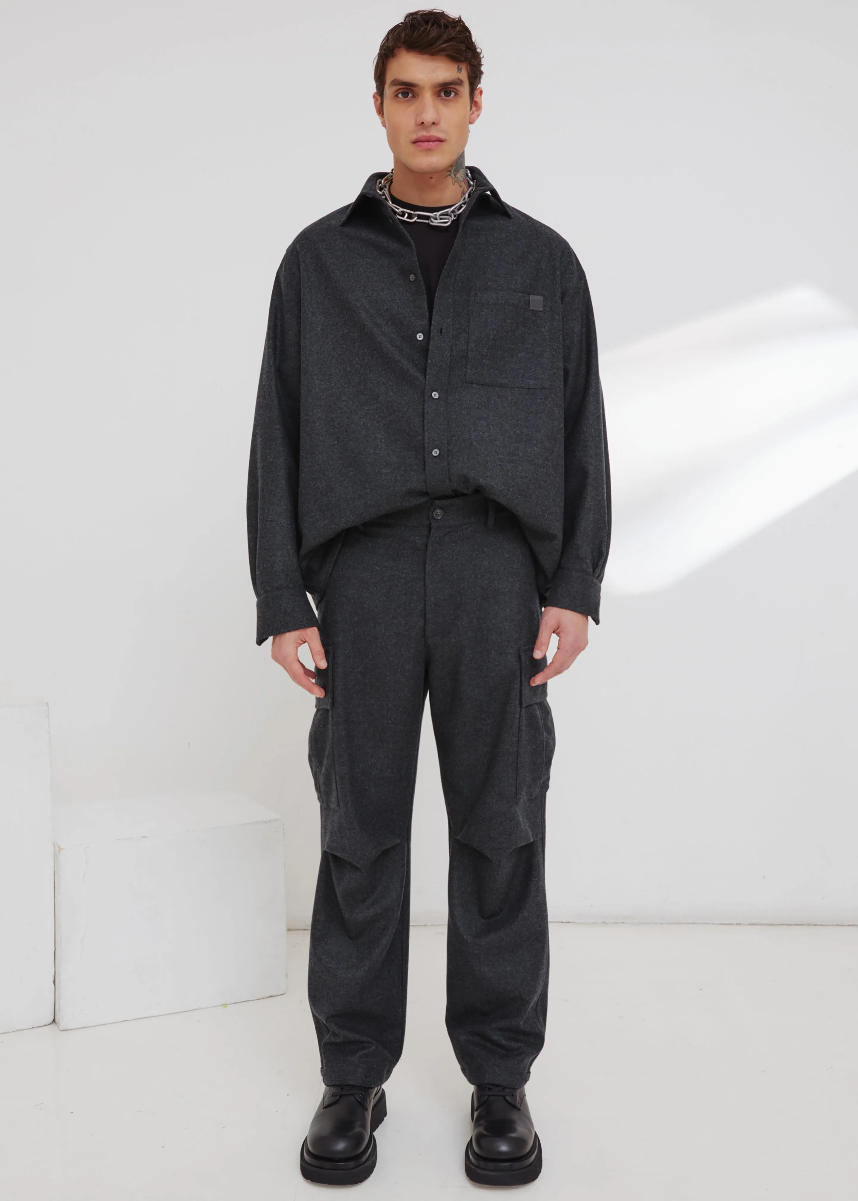 Darkpark Serge Wool Long Sleeved Shirt - Dark Grey Melange sold by Frankie Shop product image thumbnail 2