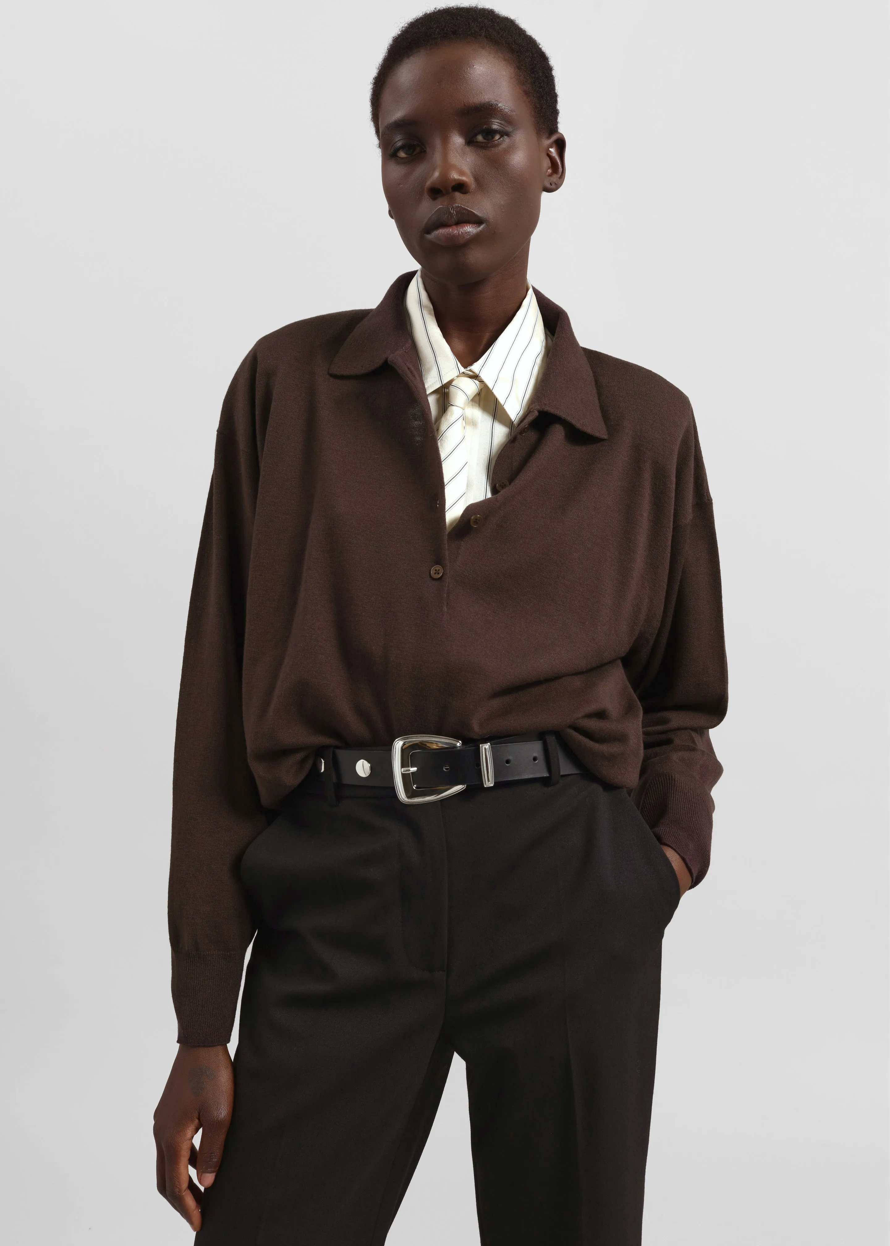 Croydon Padded Knit Polo - Brown sold by Frankie Shop