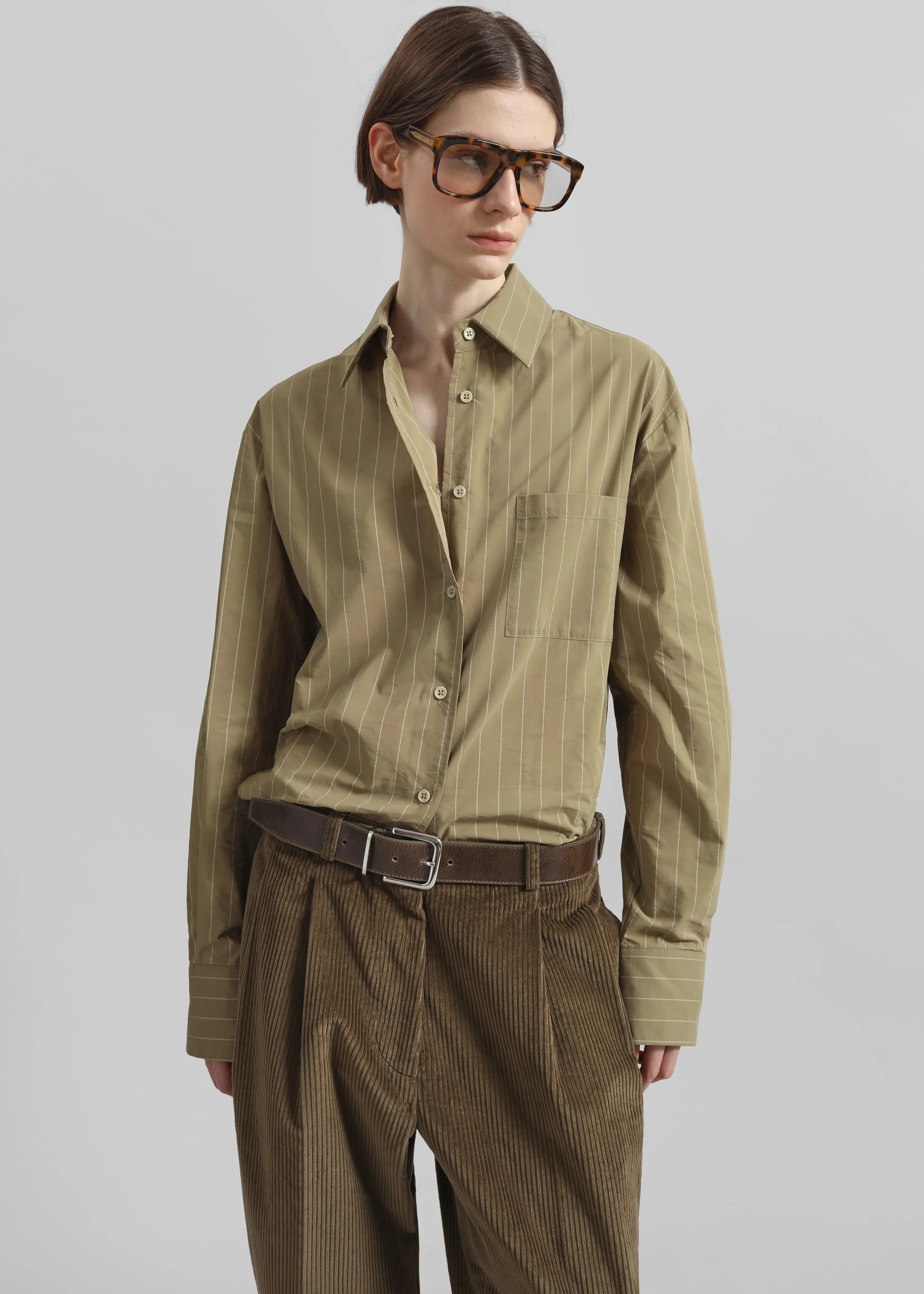 Peri Striped Cotton Shirt - Olive/White Stripe sold by Frankie Shop