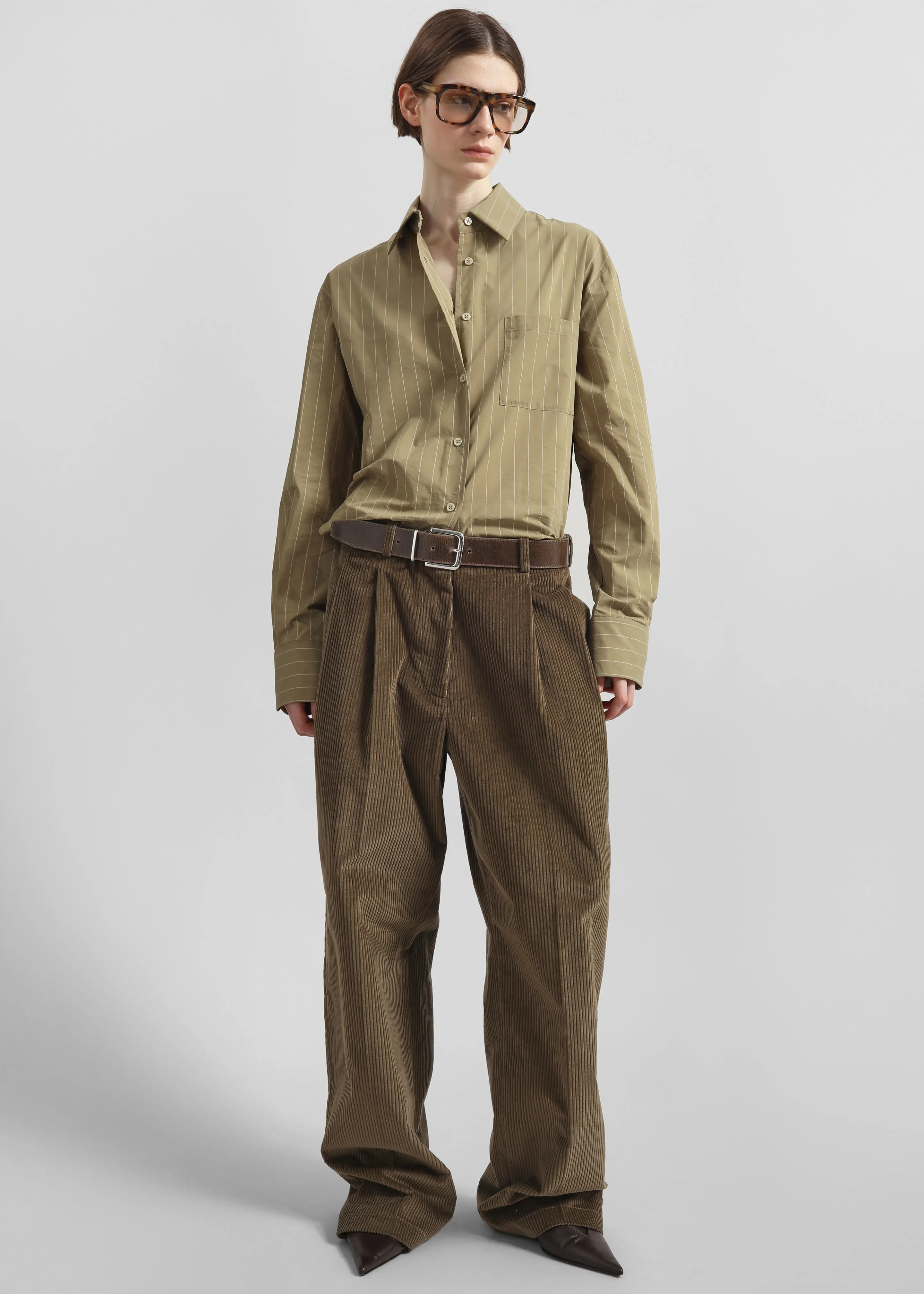 Peri Striped Cotton Shirt - Olive/White Stripe sold by Frankie Shop product image thumbnail 5