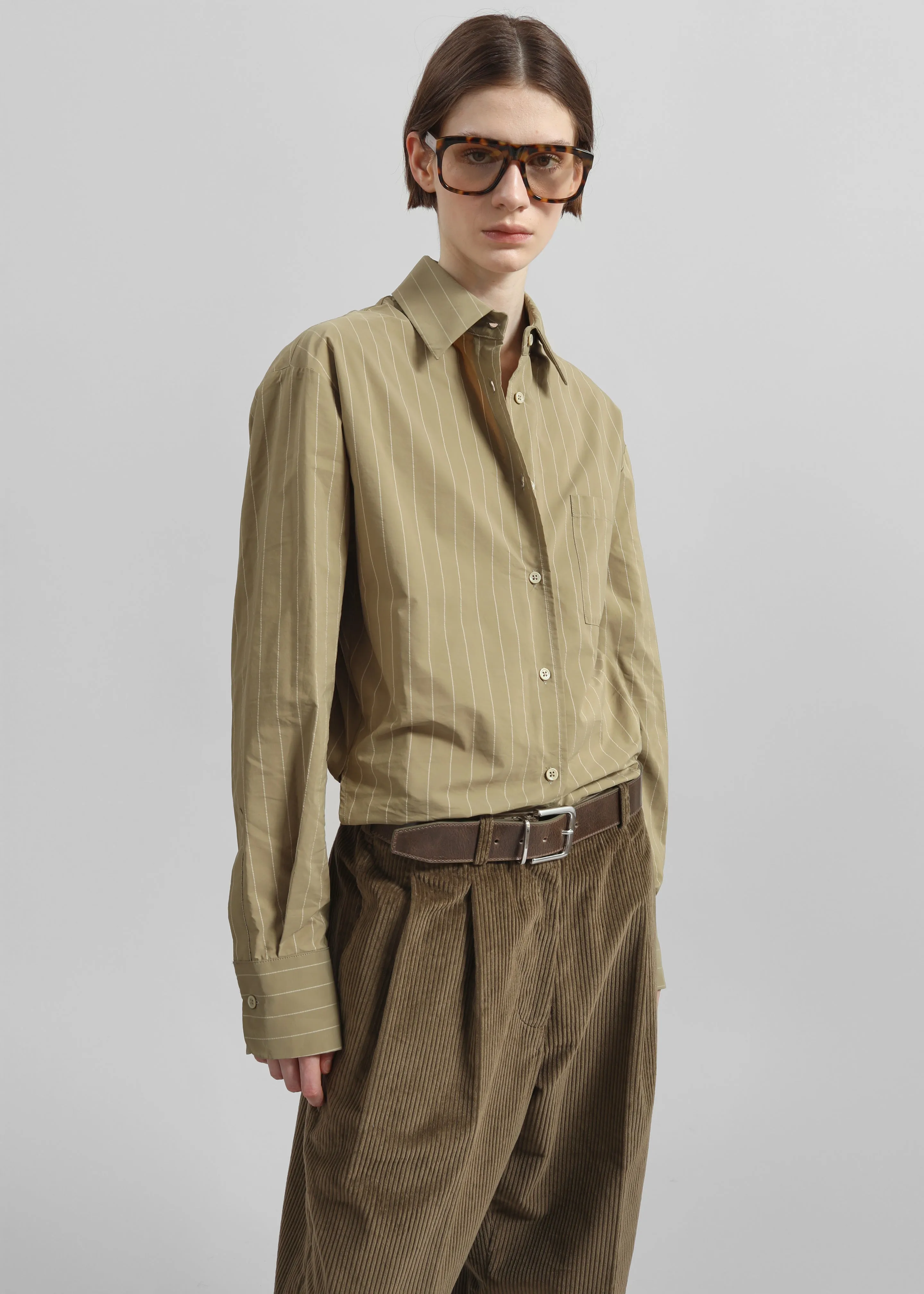 Peri Striped Cotton Shirt - Olive/White Stripe sold by Frankie Shop product image thumbnail 4