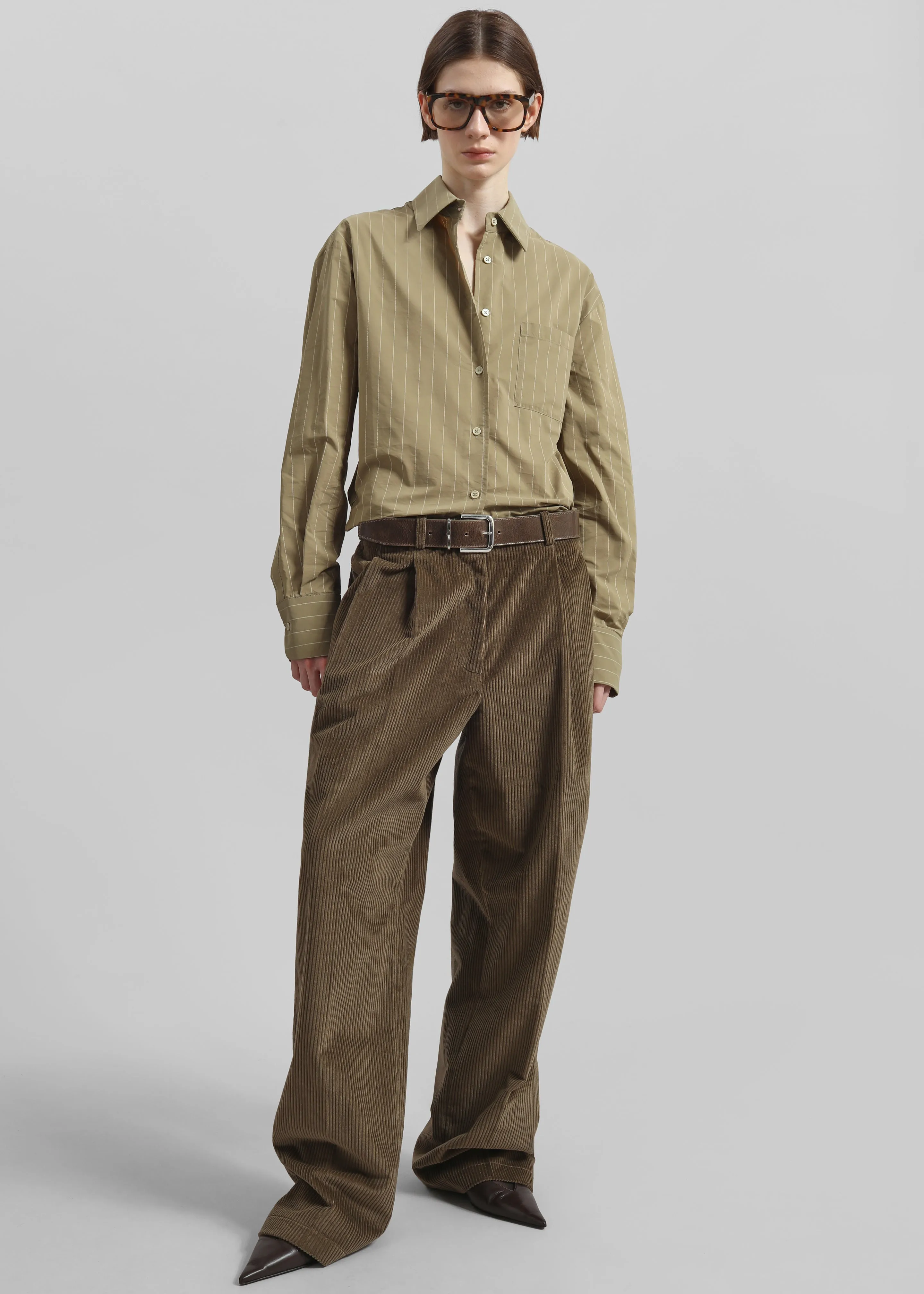 Peri Striped Cotton Shirt - Olive/White Stripe sold by Frankie Shop product image thumbnail 3