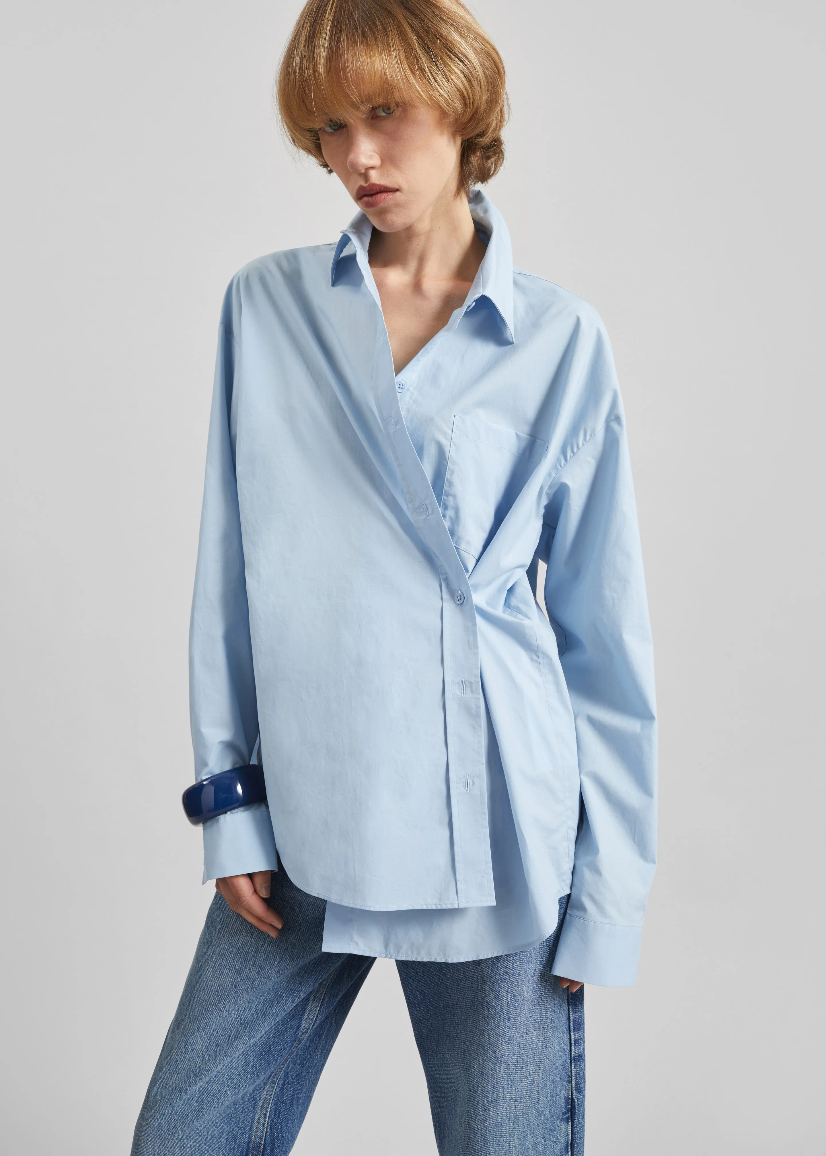 Ornella Side Button-Up Shirt - Light Blue sold by Frankie Shop