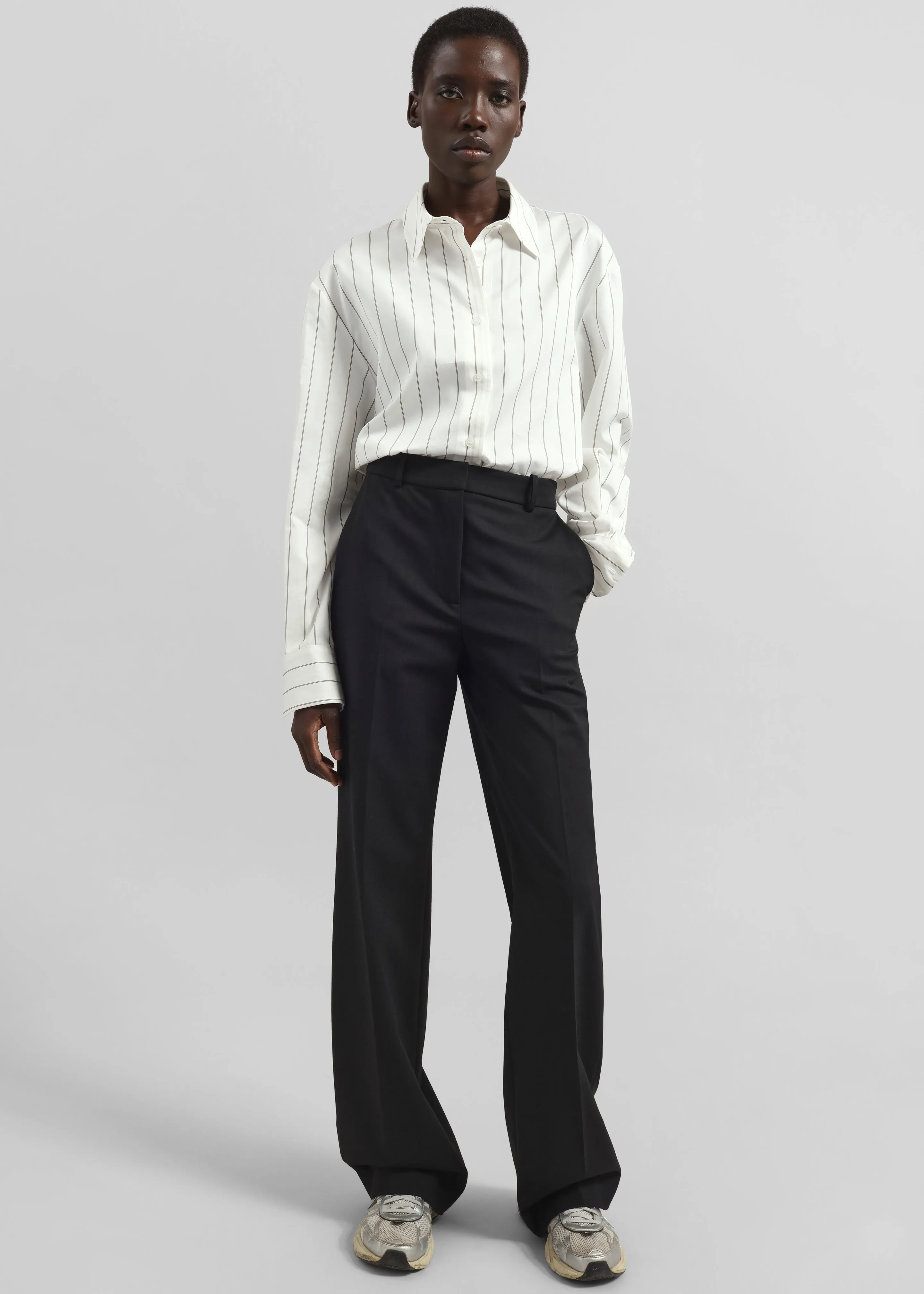 Peri Striped Cotton Shirt - White/Brown Stripe sold by Frankie Shop