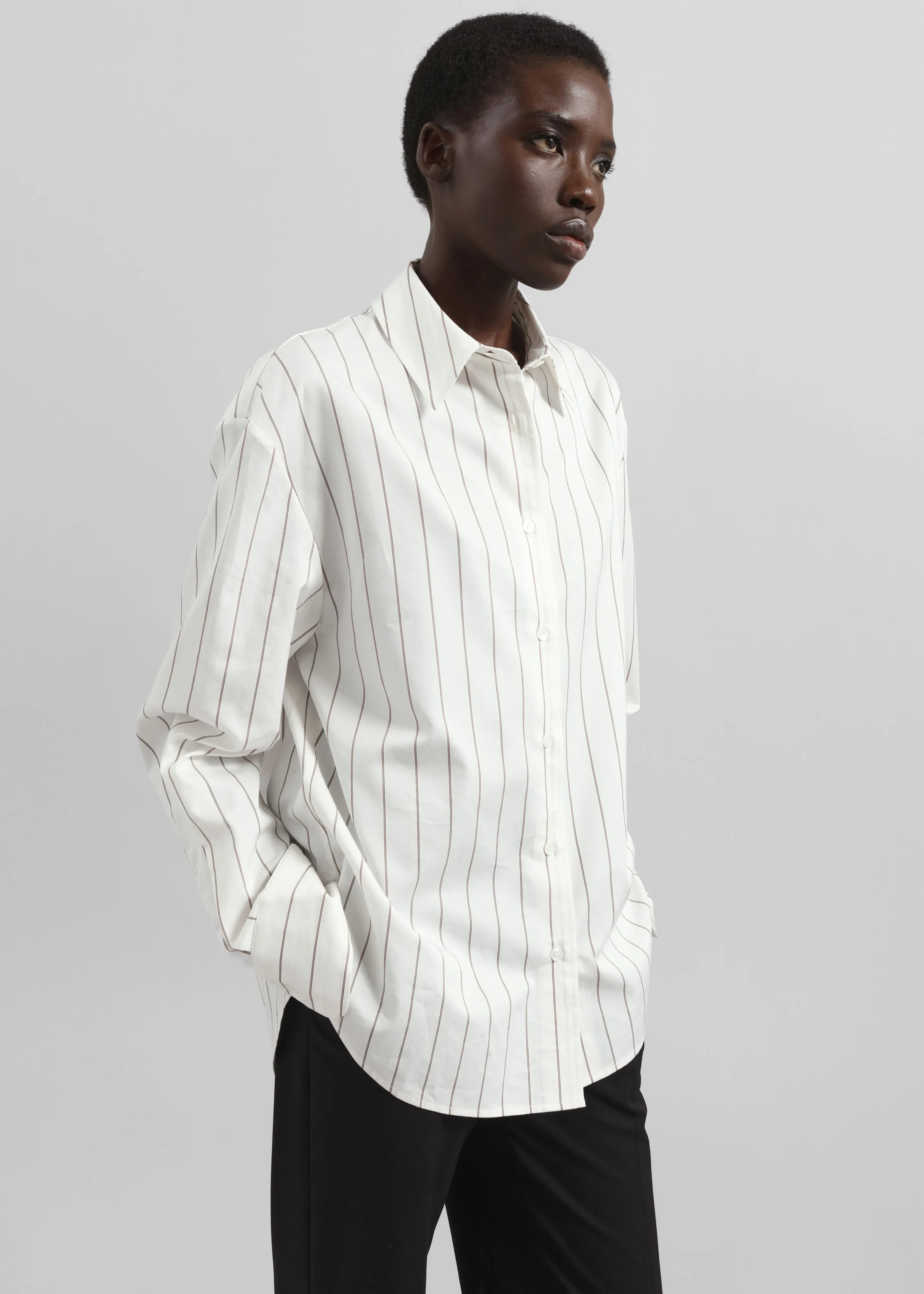Peri Striped Cotton Shirt - White/Brown Stripe sold by Frankie Shop product image thumbnail 3